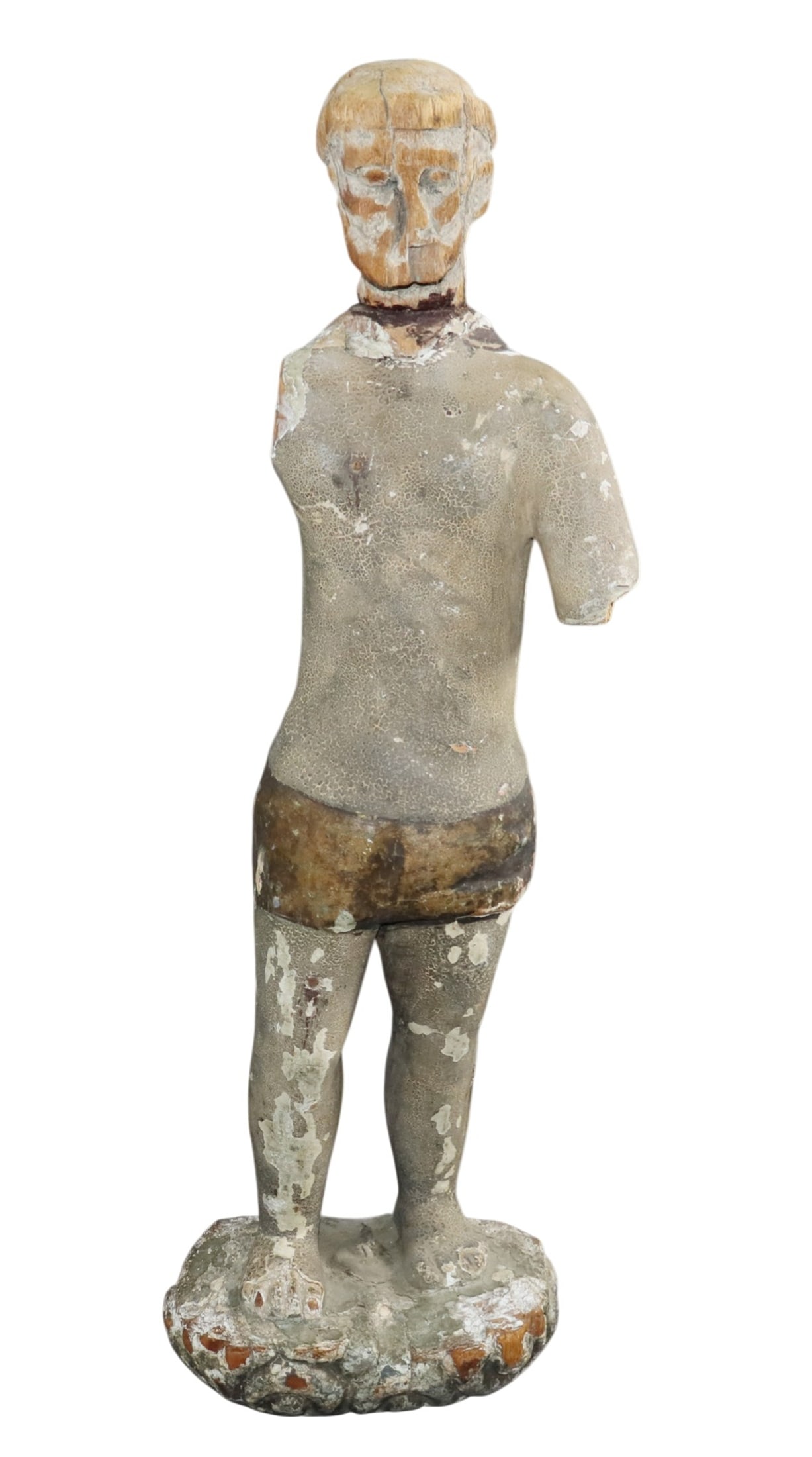 Spanish carved wooden figural Santos fragment: Spanish carved wooden figural Santos fragment 23 1/4"h x 7"w x 4 3/4"d. Weight: 4lbs