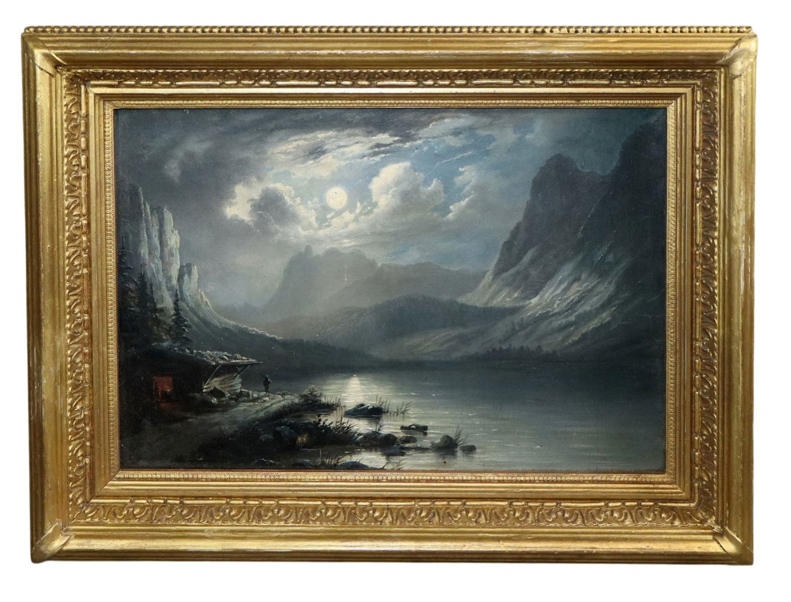 French oil on board painting landscape in moonlight (1 of 8)