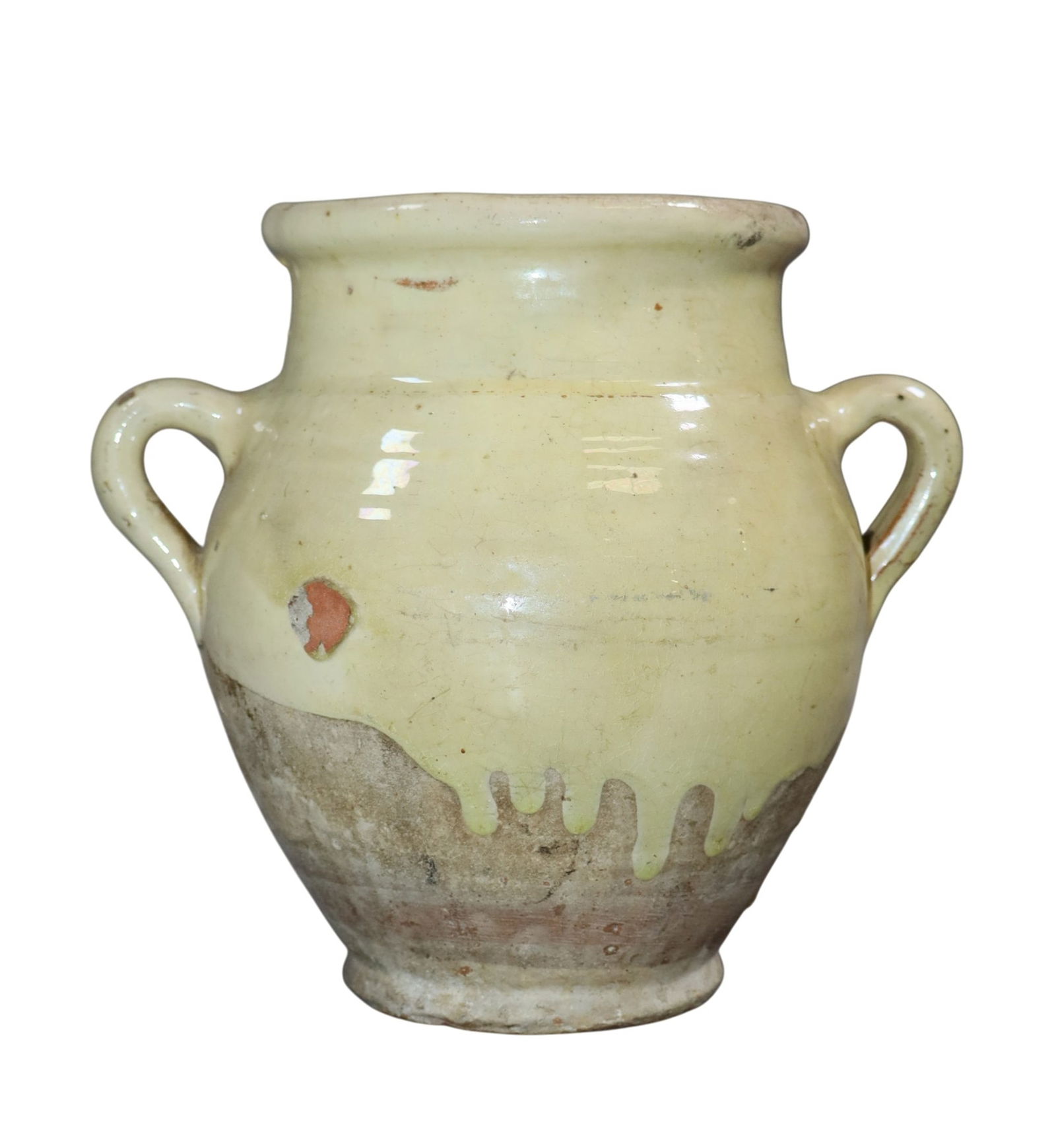French glazed terracotta confit pot: French glazed terracotta confit pot. 7 3/4"h x 8 1/2"w x 5 1/2"d. Weight: 2lbs