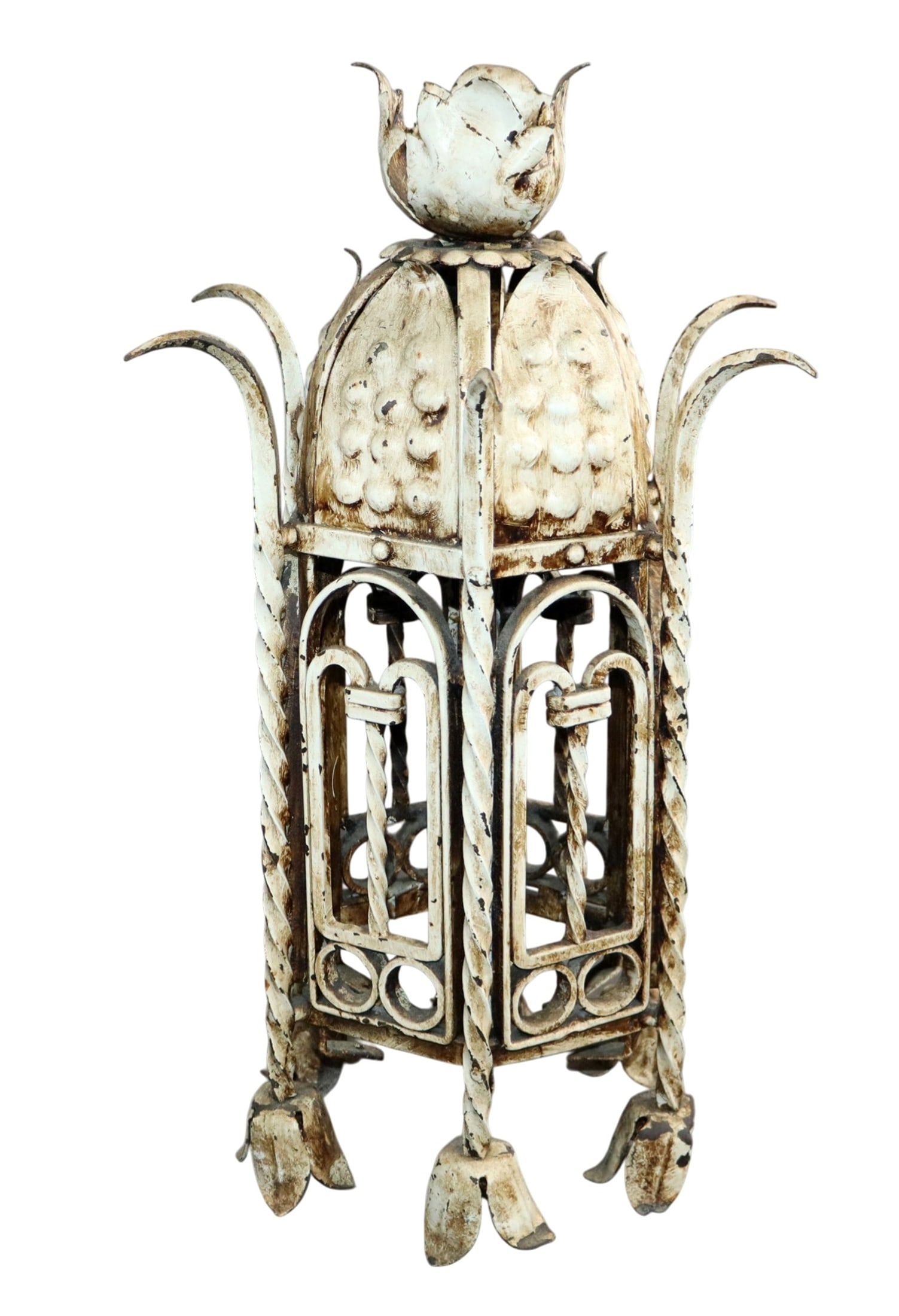 Vintage post top wrought iron lantern: Vintage post top wrought iron lantern. 20"h x 13"w. Weight: 13lbs