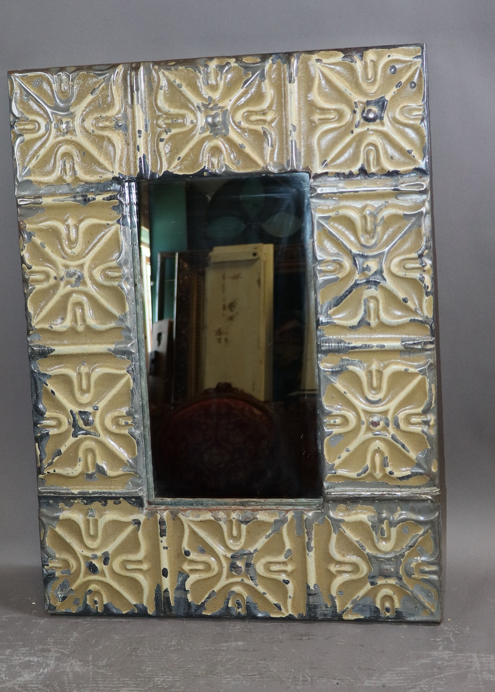 Reclaimed ceiling tin framed mirror - 2