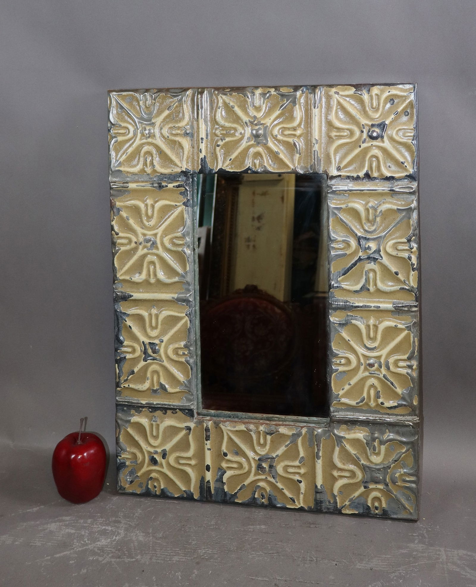 Reclaimed ceiling tin framed mirror - 3