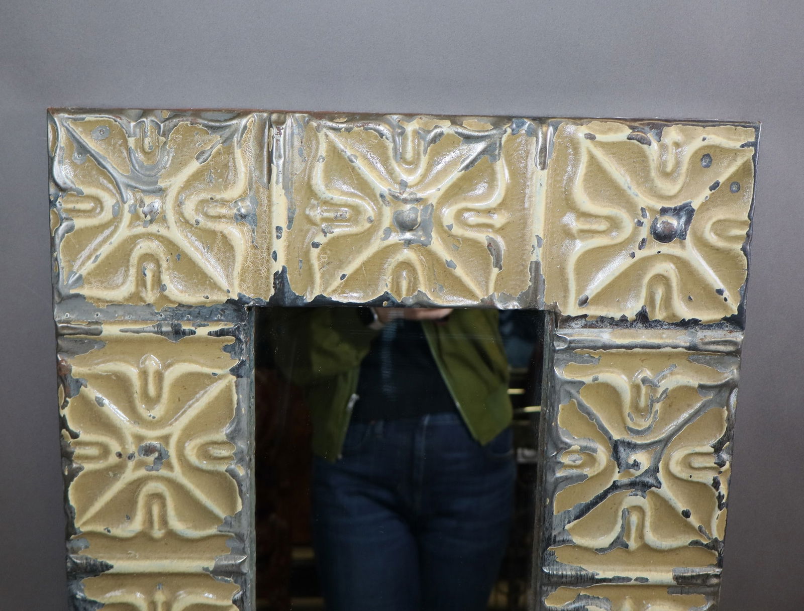 Reclaimed ceiling tin framed mirror - 4