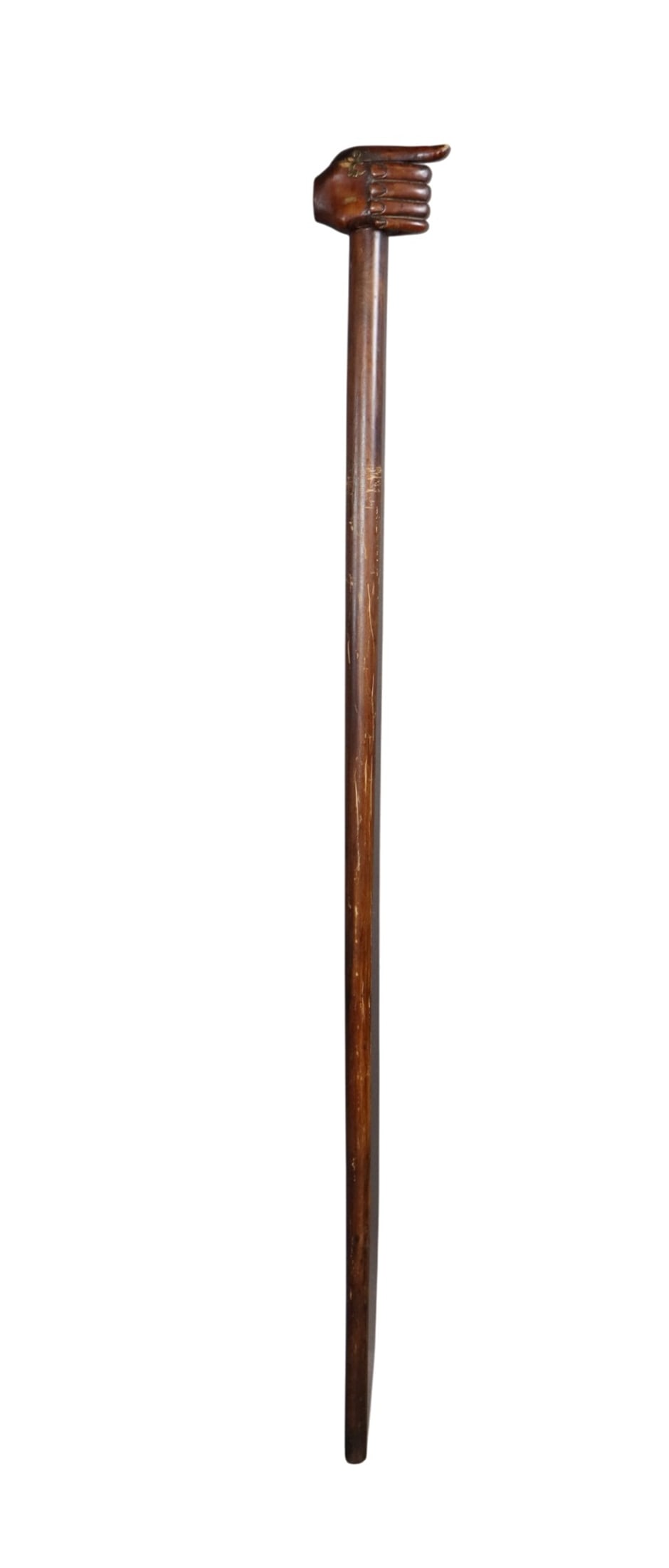Continental wooden walking cane with carved hand (1 of 9)