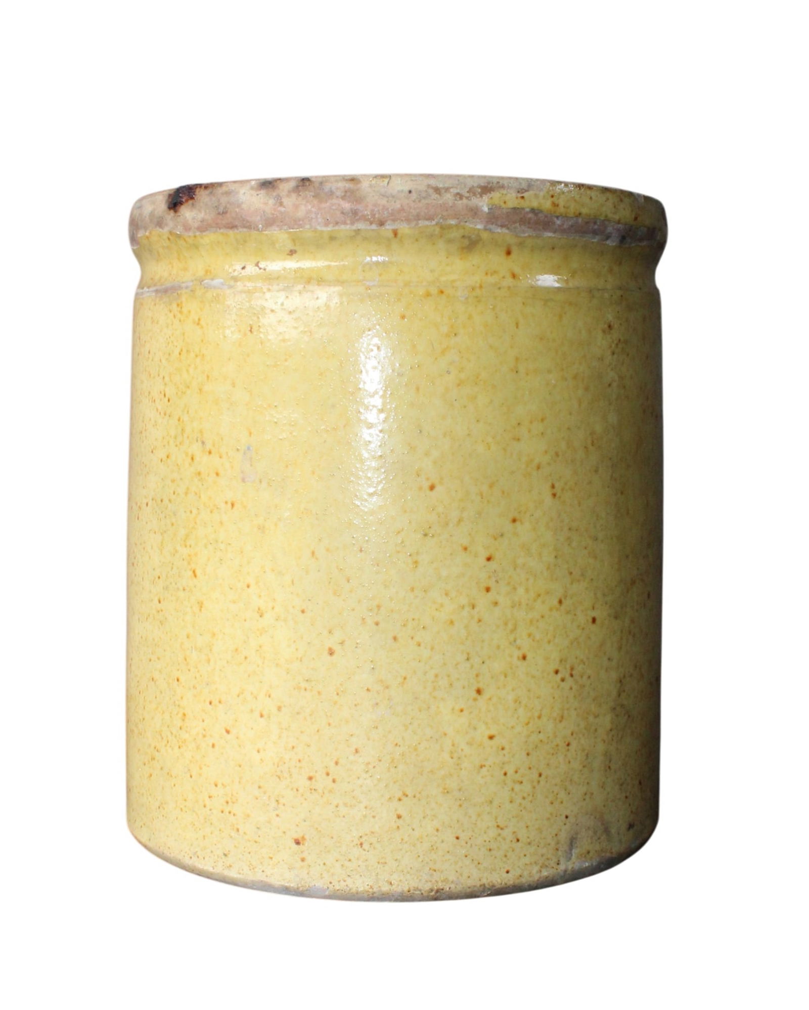 French glazed terra cotta utensil holder: French glazed terra cotta utensil holder, Late 19th century. 6"h x 5"dia. Weight: 1lb