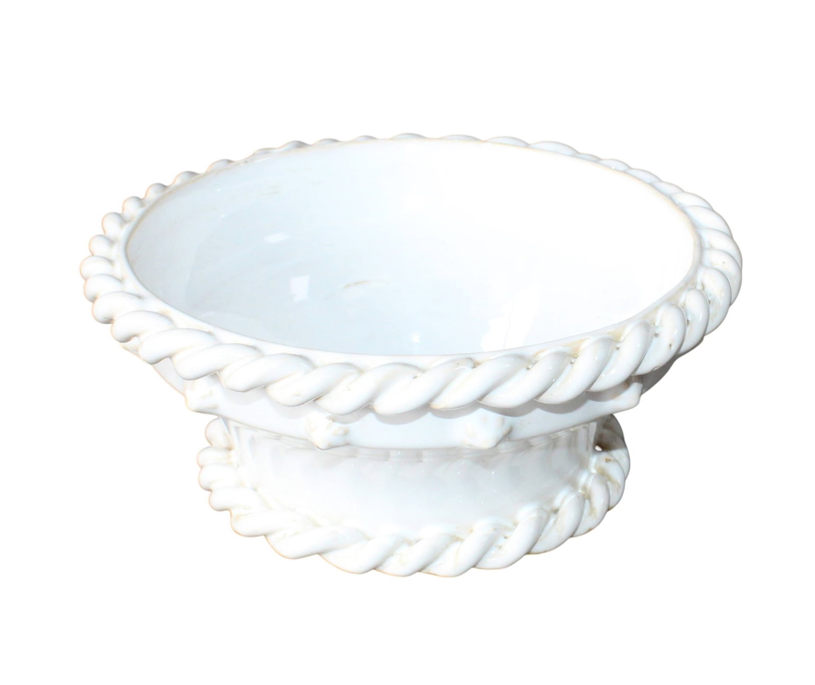 French ceramic bowl with rope edge: French ceramic bowl with rope edge. 2 1/2"h x 6"dia. Weight: 1lb