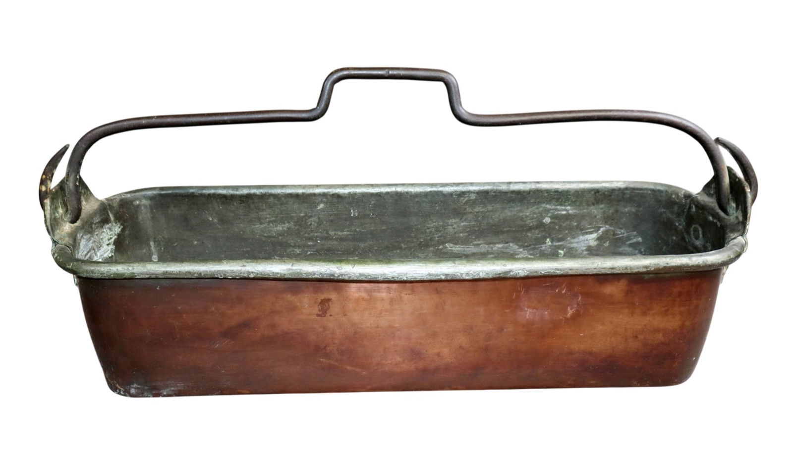 French copper fish poacher: French copper fish poacher. 7"h x 26"w x 9"d. Weight: 11lbs