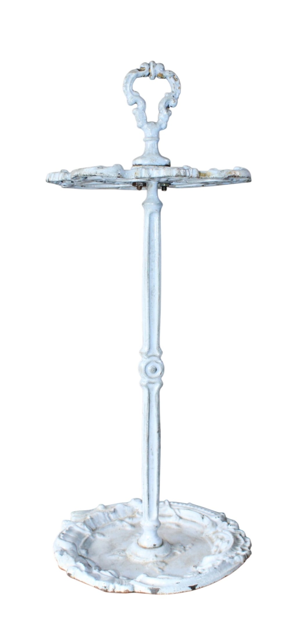 French enameled cast iron umbrella stand: French enameled cast iron umbrella stand. Mid 20th century. 24"h x 9 1/2"dia. Weight: 10lbs