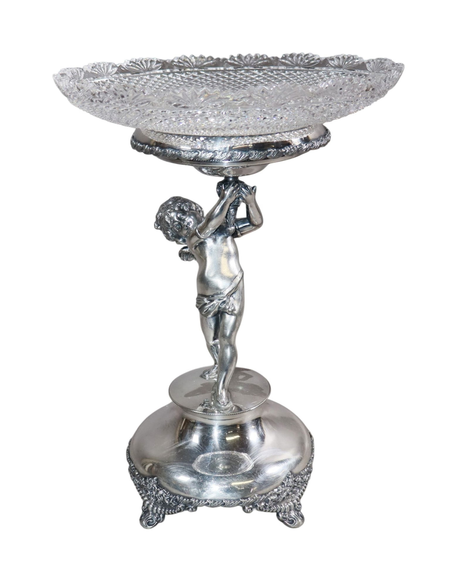 Cut glass compote on silverplate figural cherub stand (1 of 7)