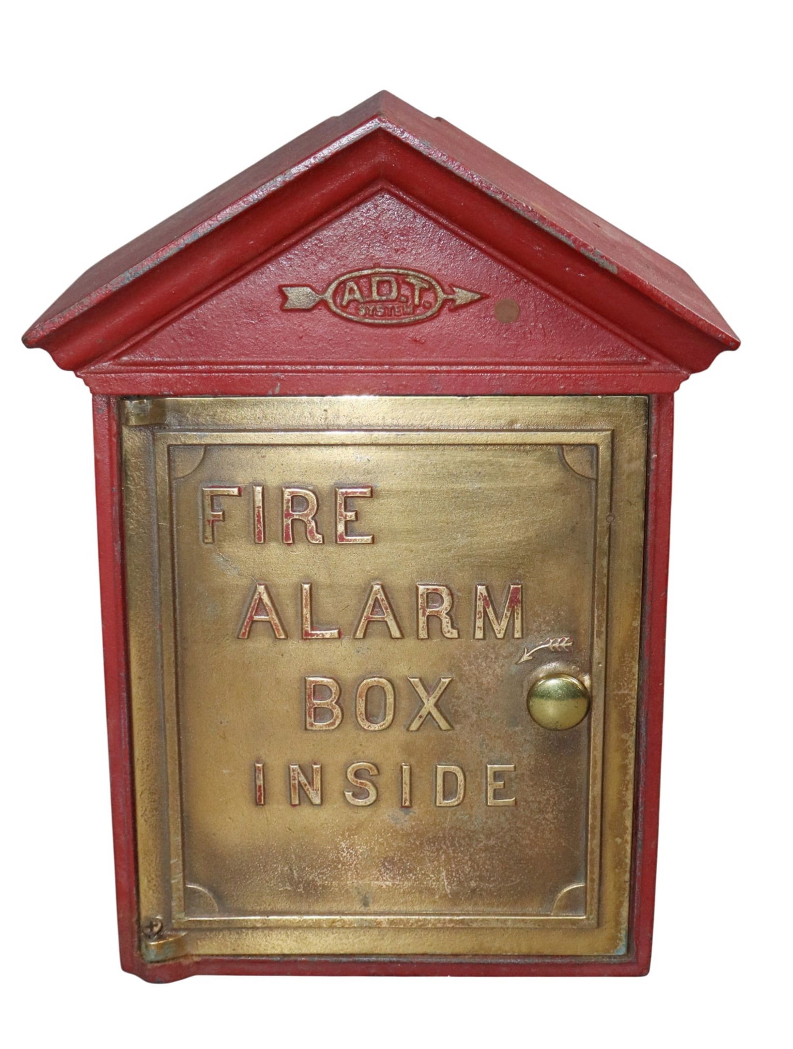 ADT cast iron and bronze fire box: ADT cast iron and bronze fire box. 13 5/8"h x 10 1/4"w x 6 1/4"d. Weight: 24lbs