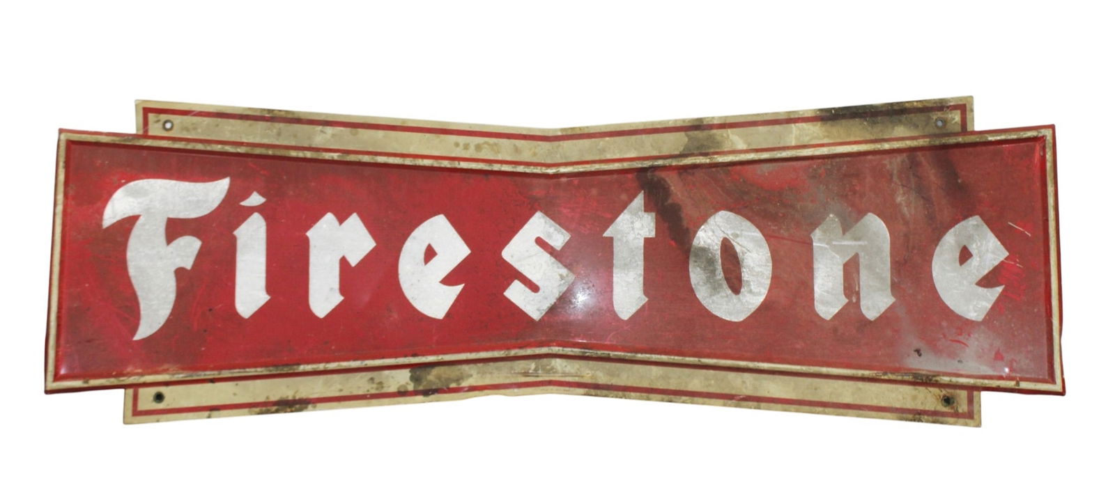 Firestone Bowtie trade sign: Firestone Bowtie trade sign. 23 1/8"h x 71 3/8"w