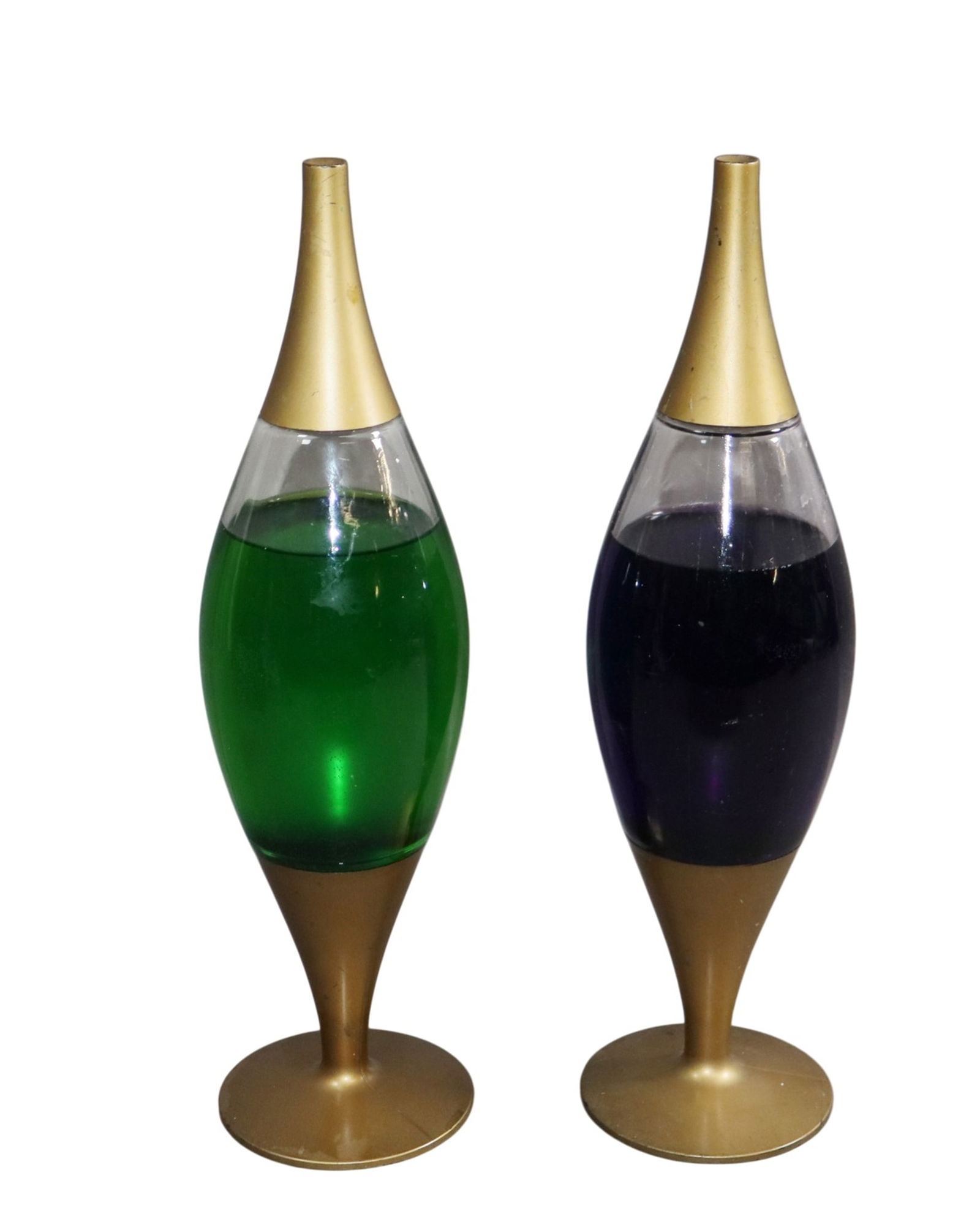 Lot of 2 1957 Atomic Modern Forester"Sputnik" decanters. Designed by Raymond Loewy: Lot of 2 1957 Atomic Modern Forester "Sputnik" decanters. Designed by Raymond Loewy. 14 1/2"h x 3 3/4"dia. Weight: 4lbs total