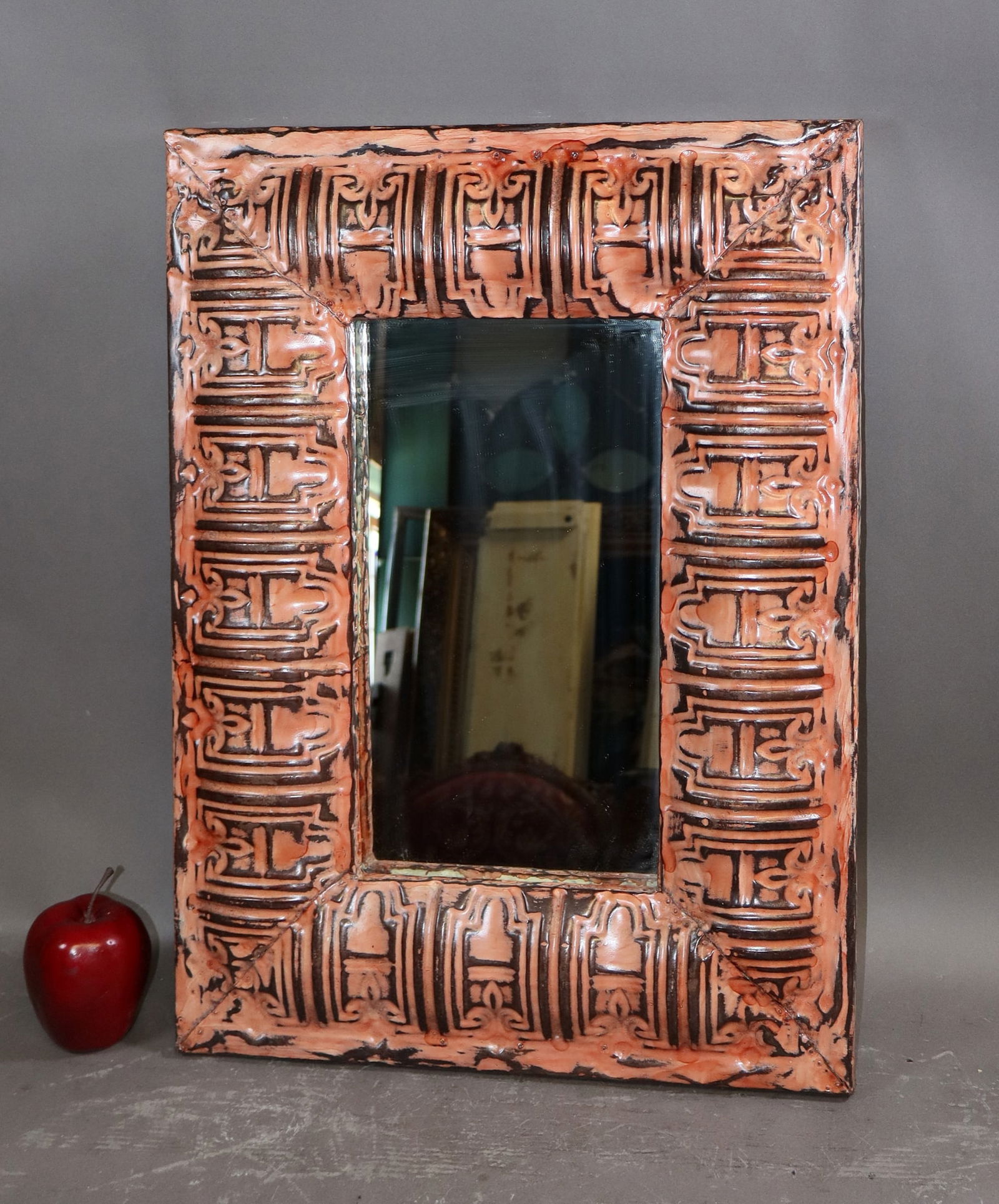 Reclaimed ceiling tin framed mirror - 2