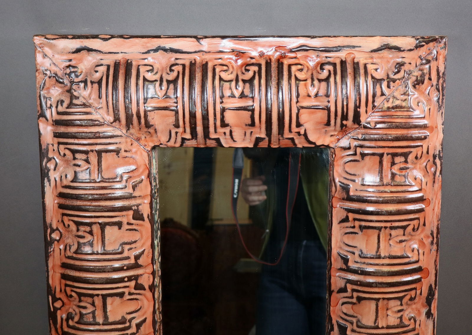 Reclaimed ceiling tin framed mirror - 3