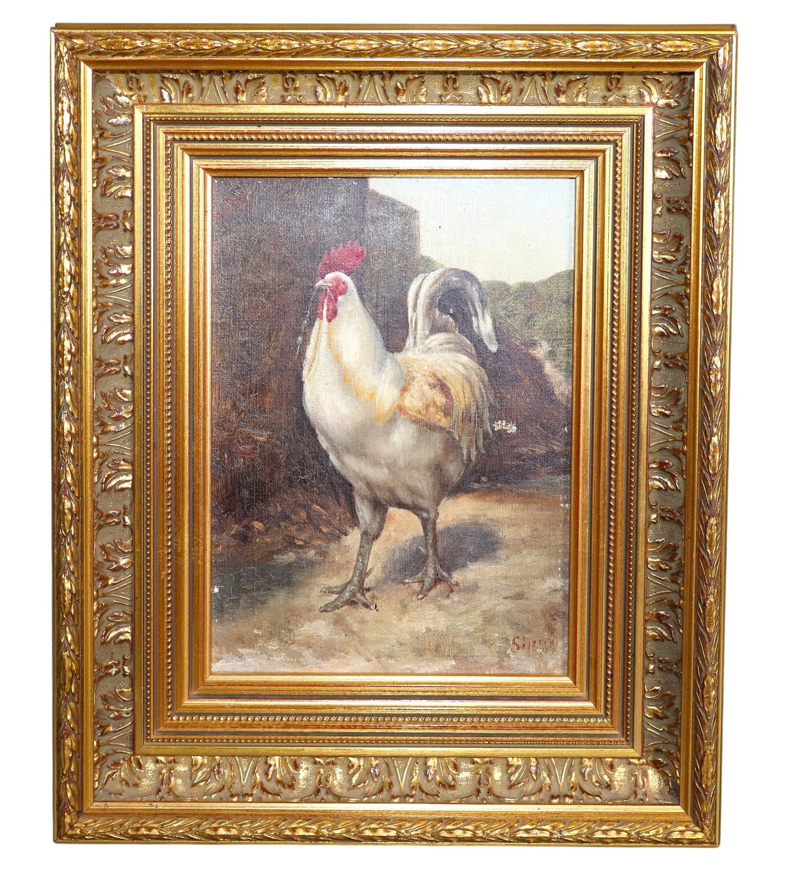 French oil on canvas painting of rooster (1 of 7)
