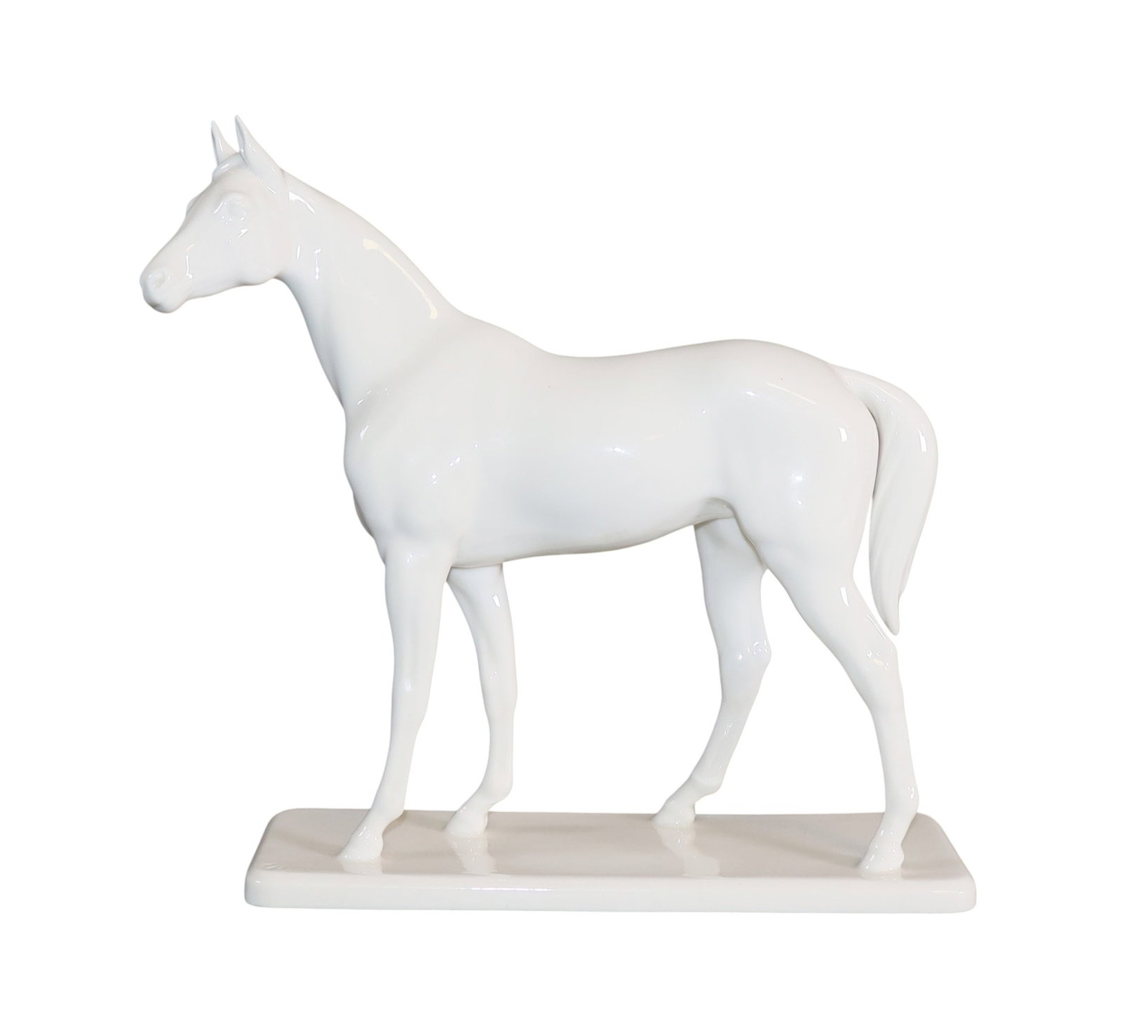 German Nymphenburg porcelain horse statue: German Nymphenburg porcelain horse statue. 8"h x 3"w x 9"d. Weight: 1lb