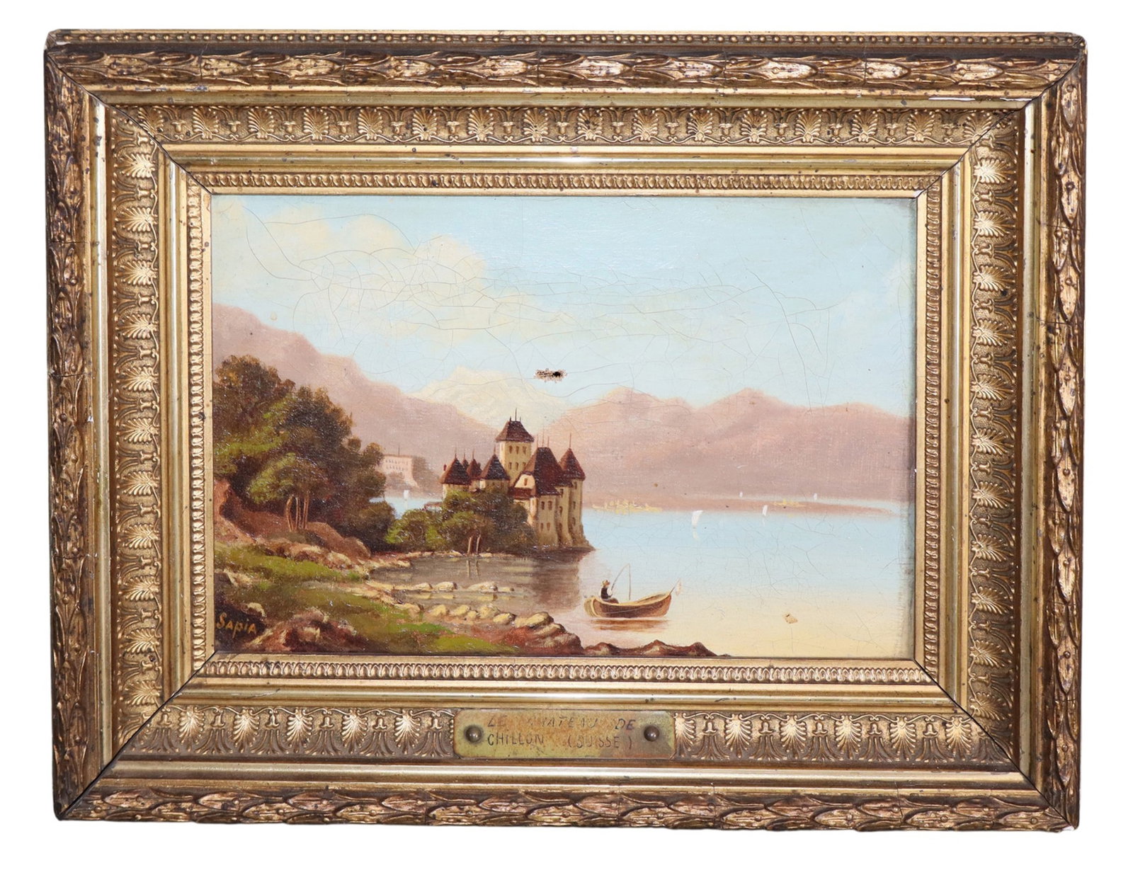 Oil on canvas painting of Le Chateau de Chillon in Switzerland (1 of 9)