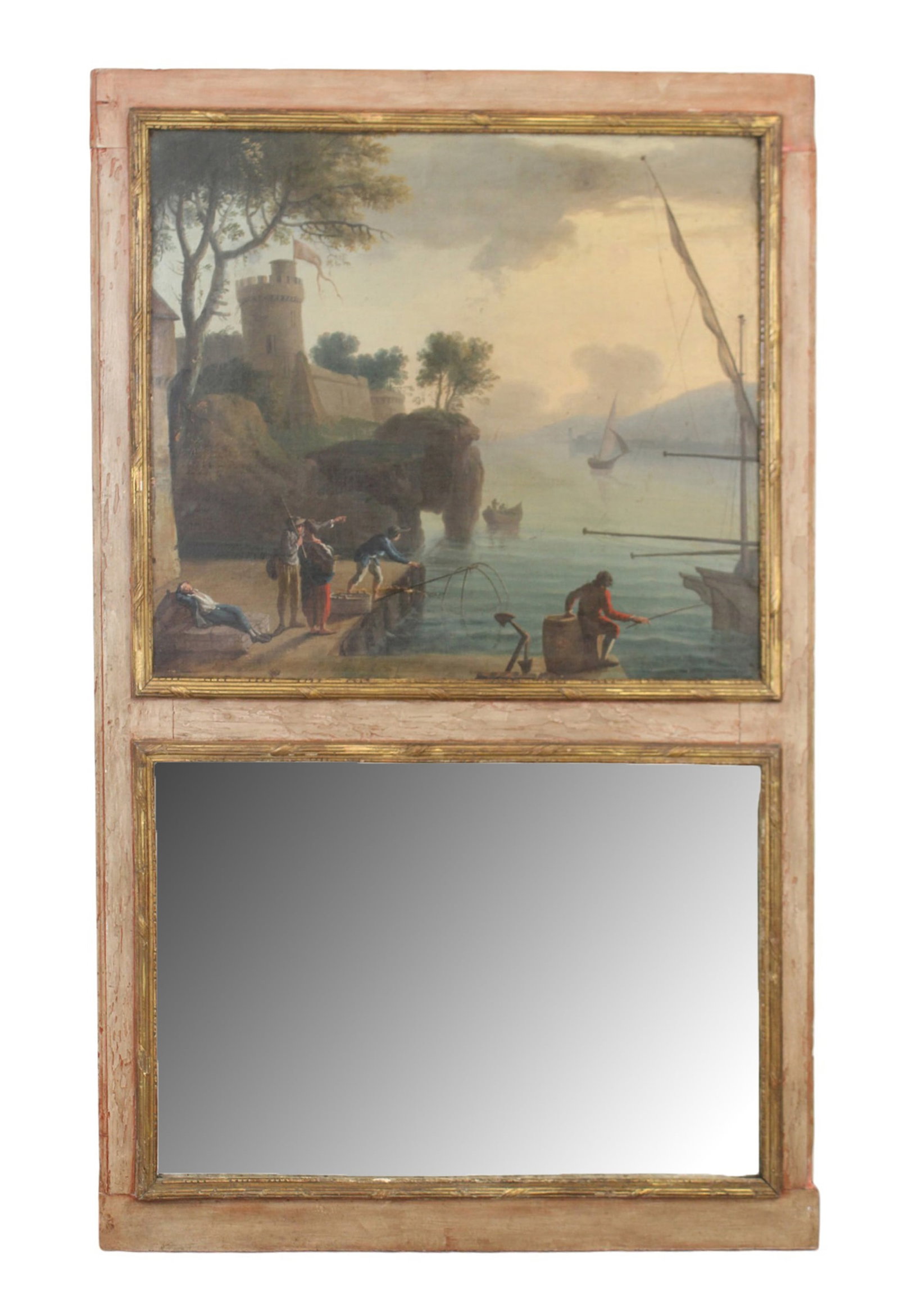 French Trumeau mirror with oil on canvas painting (1 of 9)