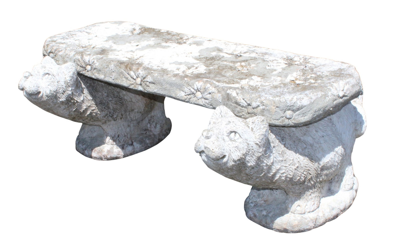 Cast concrete garden bench with tufted style seat and cat supports (1 of 6)