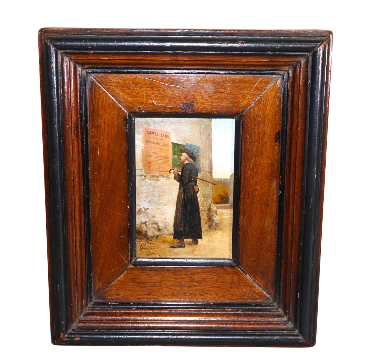French E. Crosnier miniature oil on board painting after Chevillard "Election Time" (1 of 5)