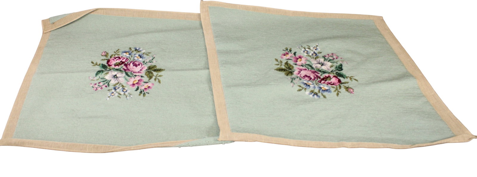 Lot of 2 French needlepoint panels - Flowers on blue field (1 of 5)