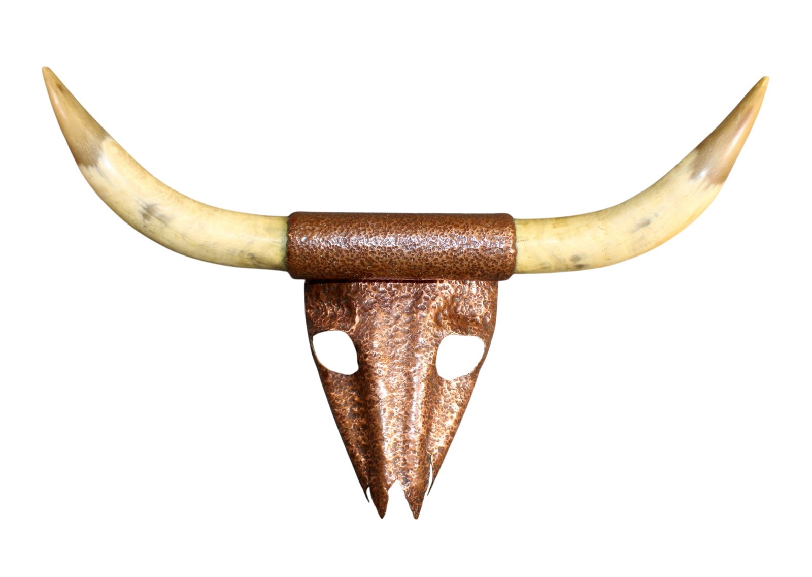 Copper and horn steer head hanging art marked by artist "block" (1 of 6)