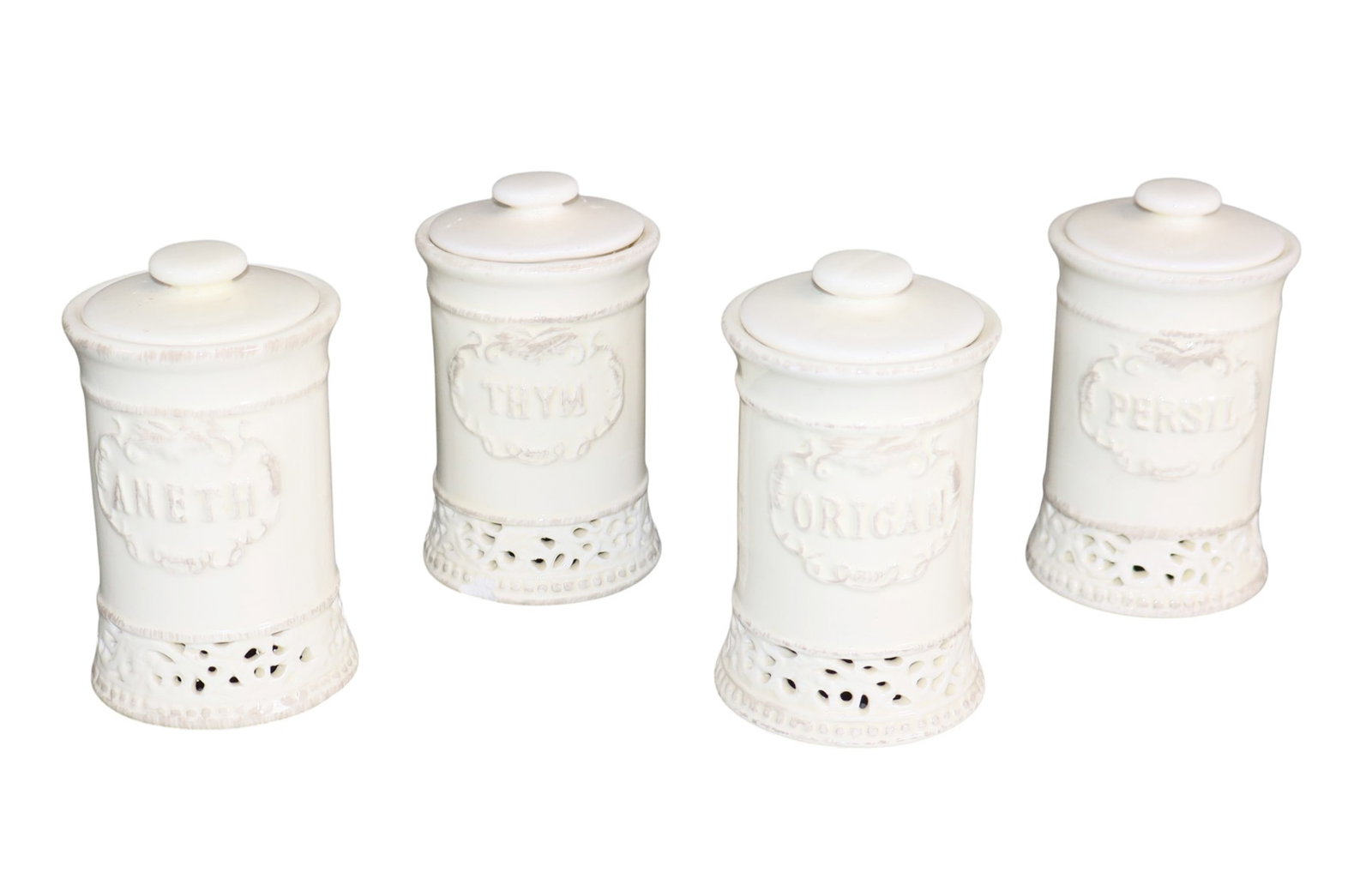 Set of 4 French Silea ceramic cannisters for herbs (1 of 10)