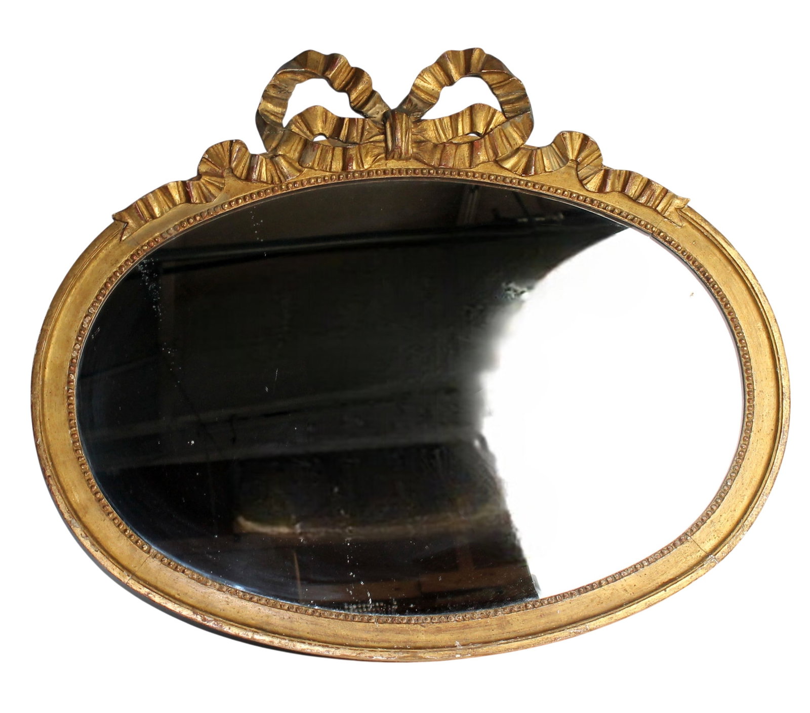 French Louis XVI style oval giltwood mirror with ribbon and bow (1 of 7)