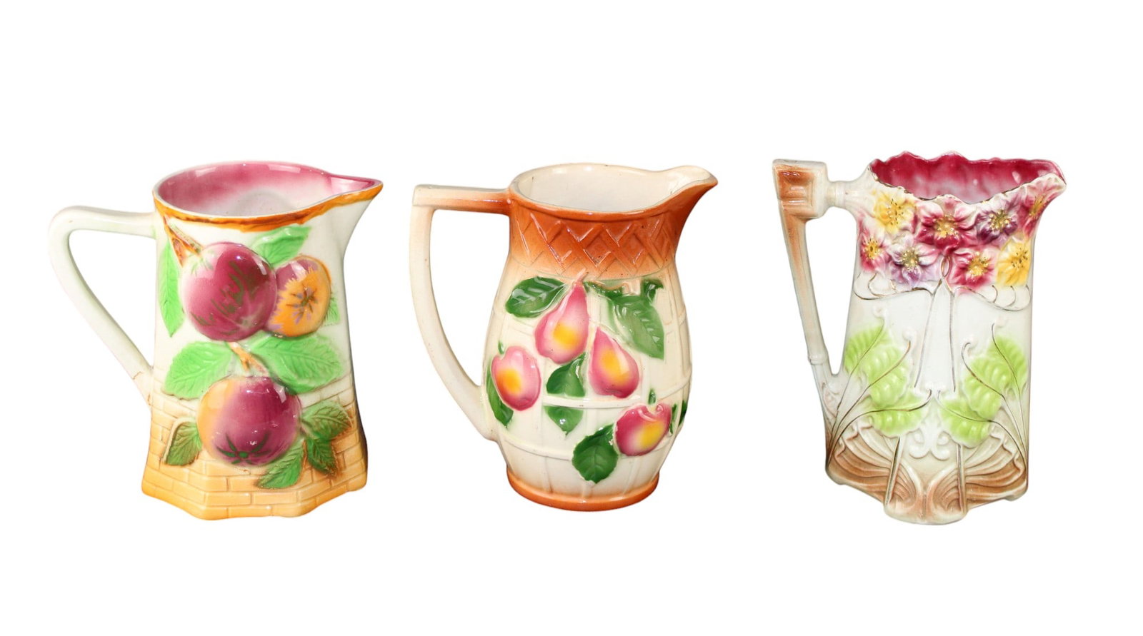 Lot of 3 French Majolica pitchers (1 of 5)