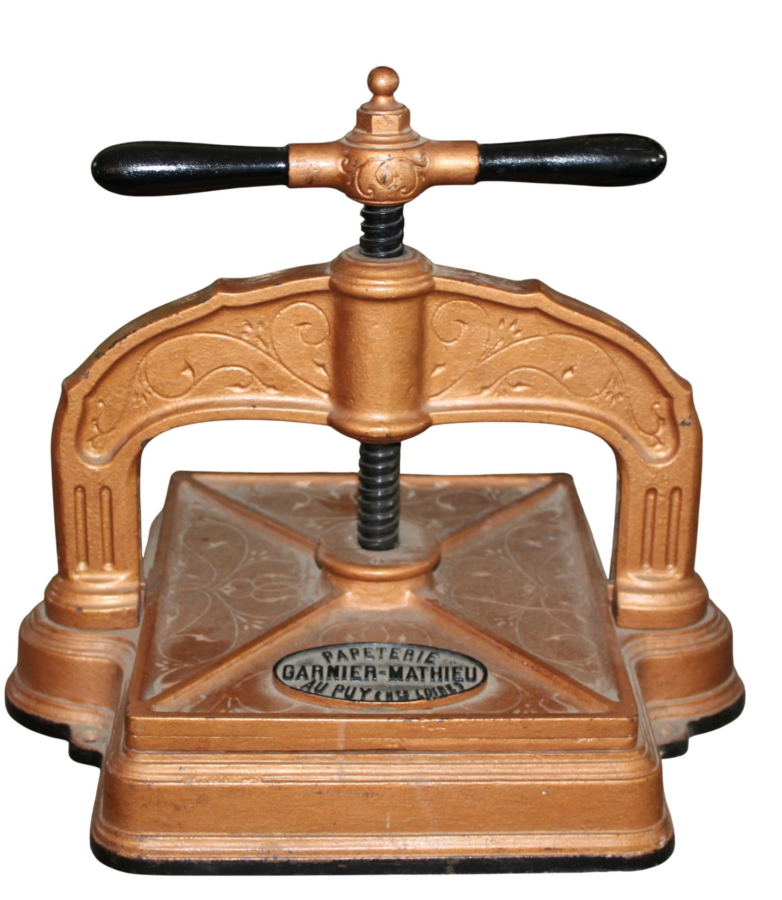 French cast iron Papeterie Garnier-Mathueu painted book press (1 of 5)