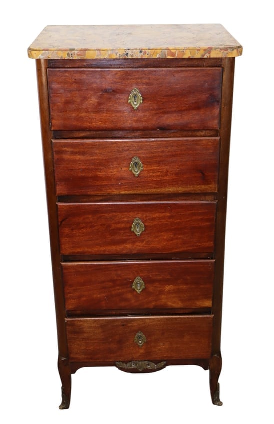 French Louis XV style 5 drawer lingerie chest with breche d'alep marble (1 of 6)