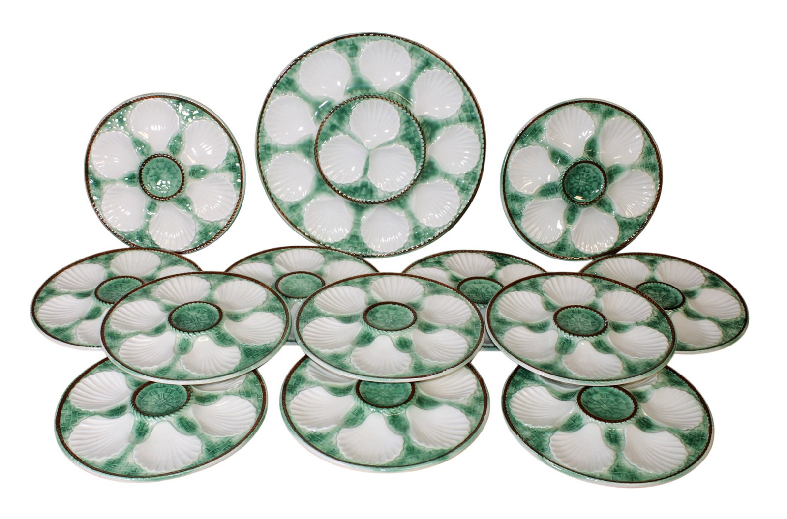Set of 12 French Longchamp oyster plates with platter (1 of 8)