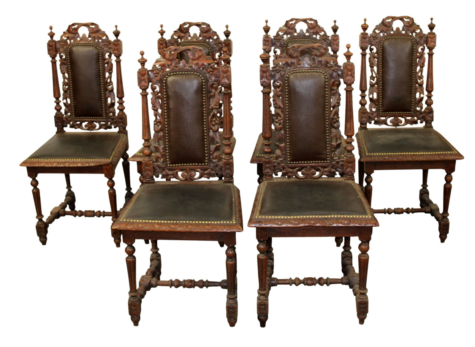 Set of 6 French Louis XIII chairs with barley twist legs: Set of 6 French Louis XIII chairs with barley twist legs 41"h x 18 1/2"w x 17"d, seat 18"