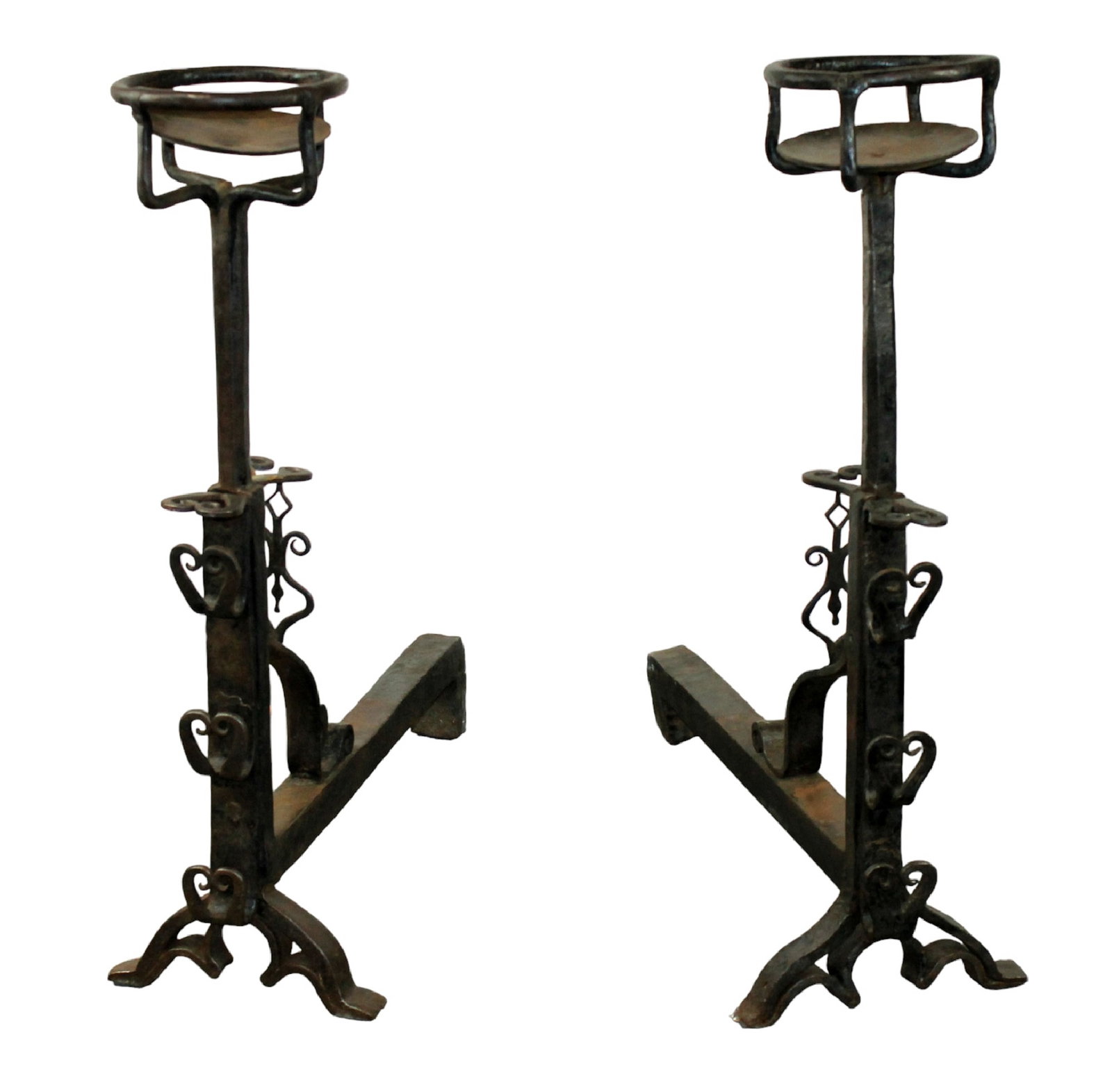 Pair of French forged iron chateau andirons (1 of 7)