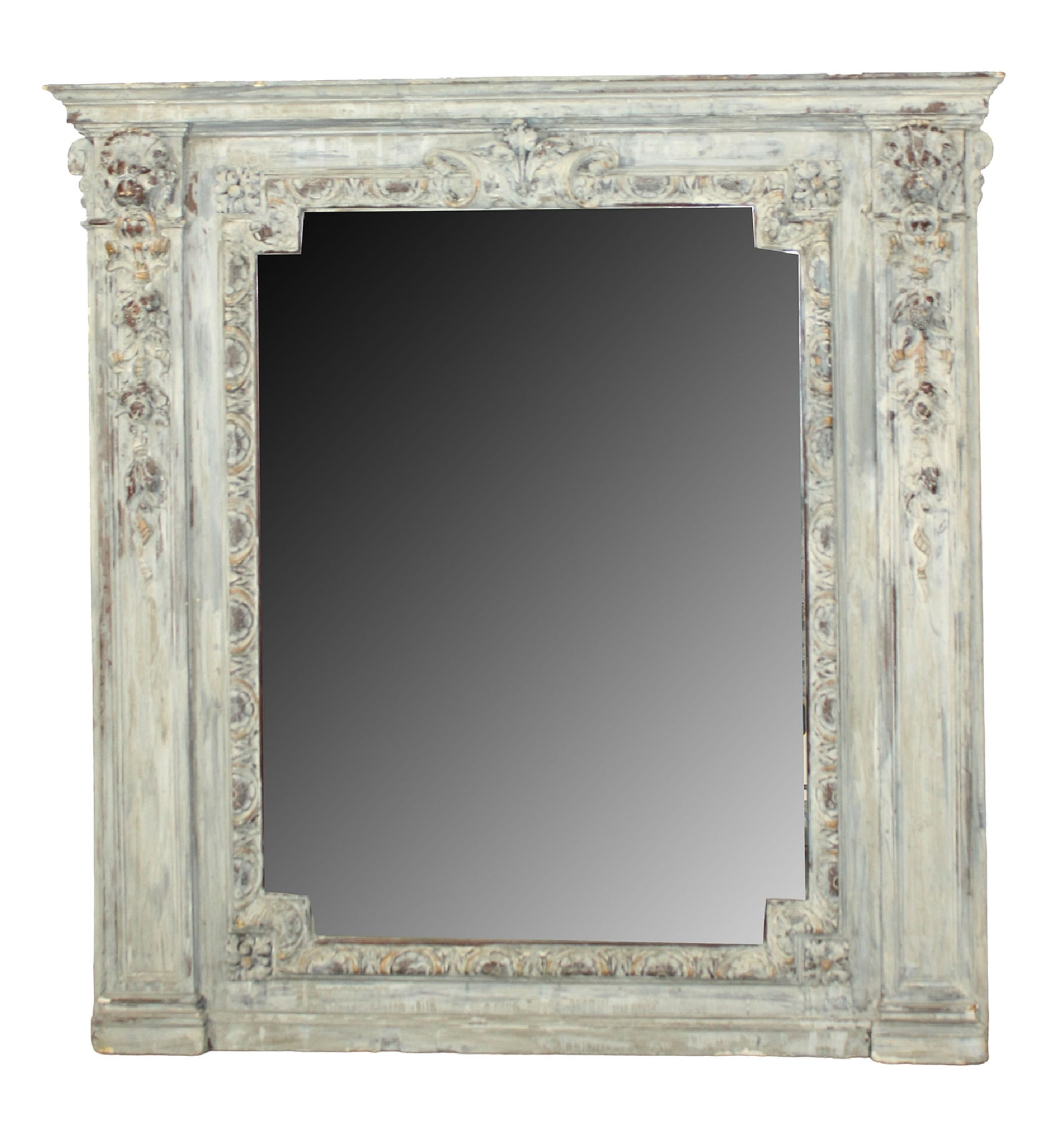 French carved and painted mirror with lion masks and beveled glass (1 of 10)