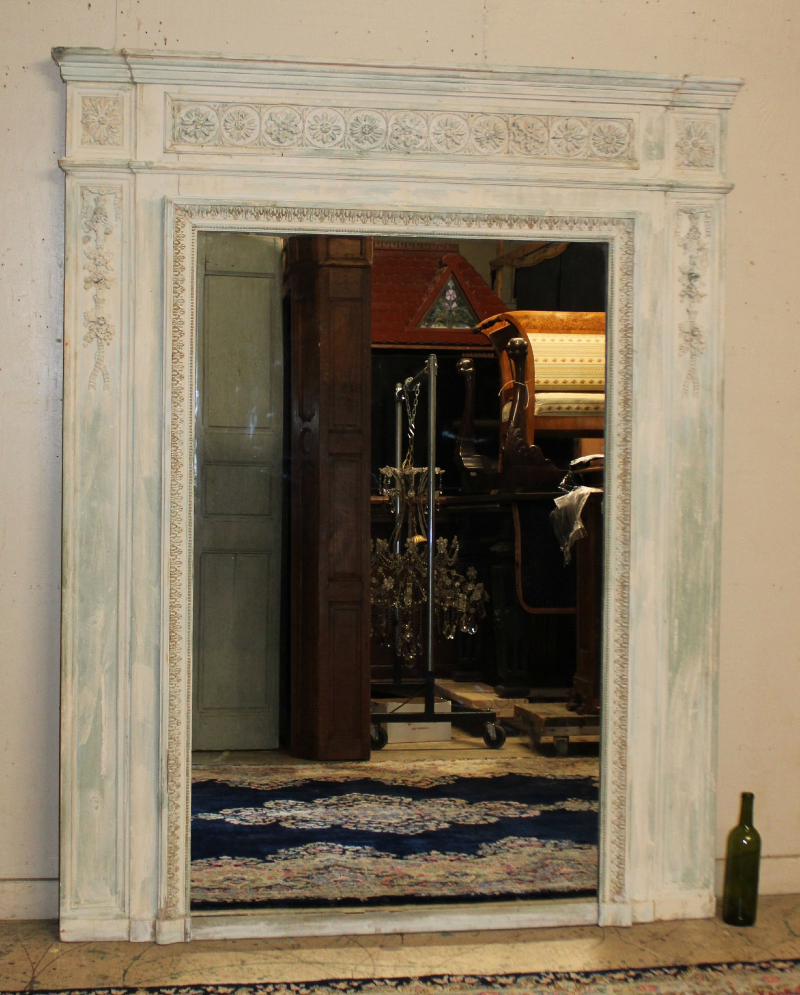 Grand scale French Louis XVI style trumeau mirror with painted finish - 2