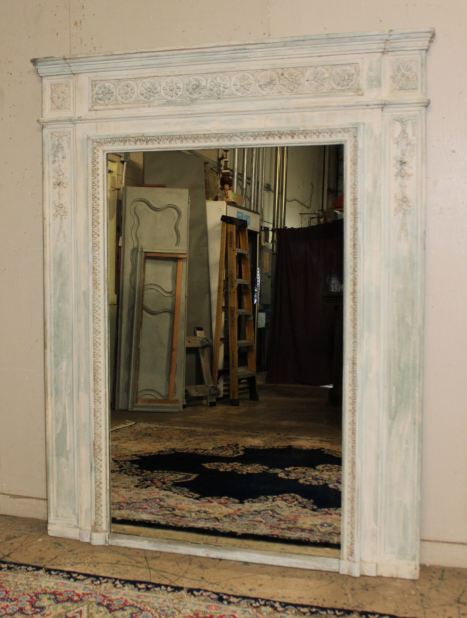 Grand scale French Louis XVI style trumeau mirror with painted finish - 3