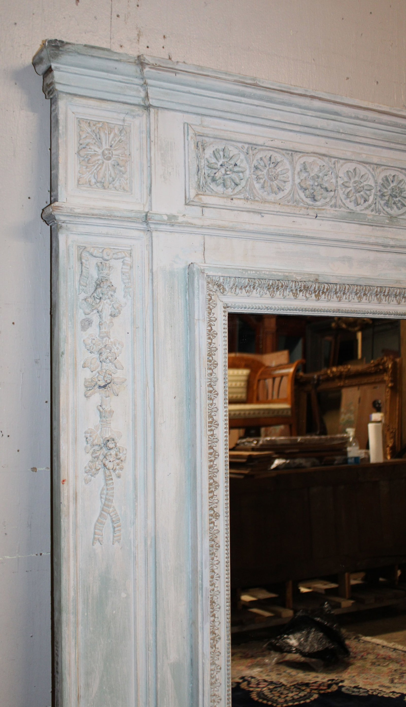 Grand scale French Louis XVI style trumeau mirror with painted finish - 5