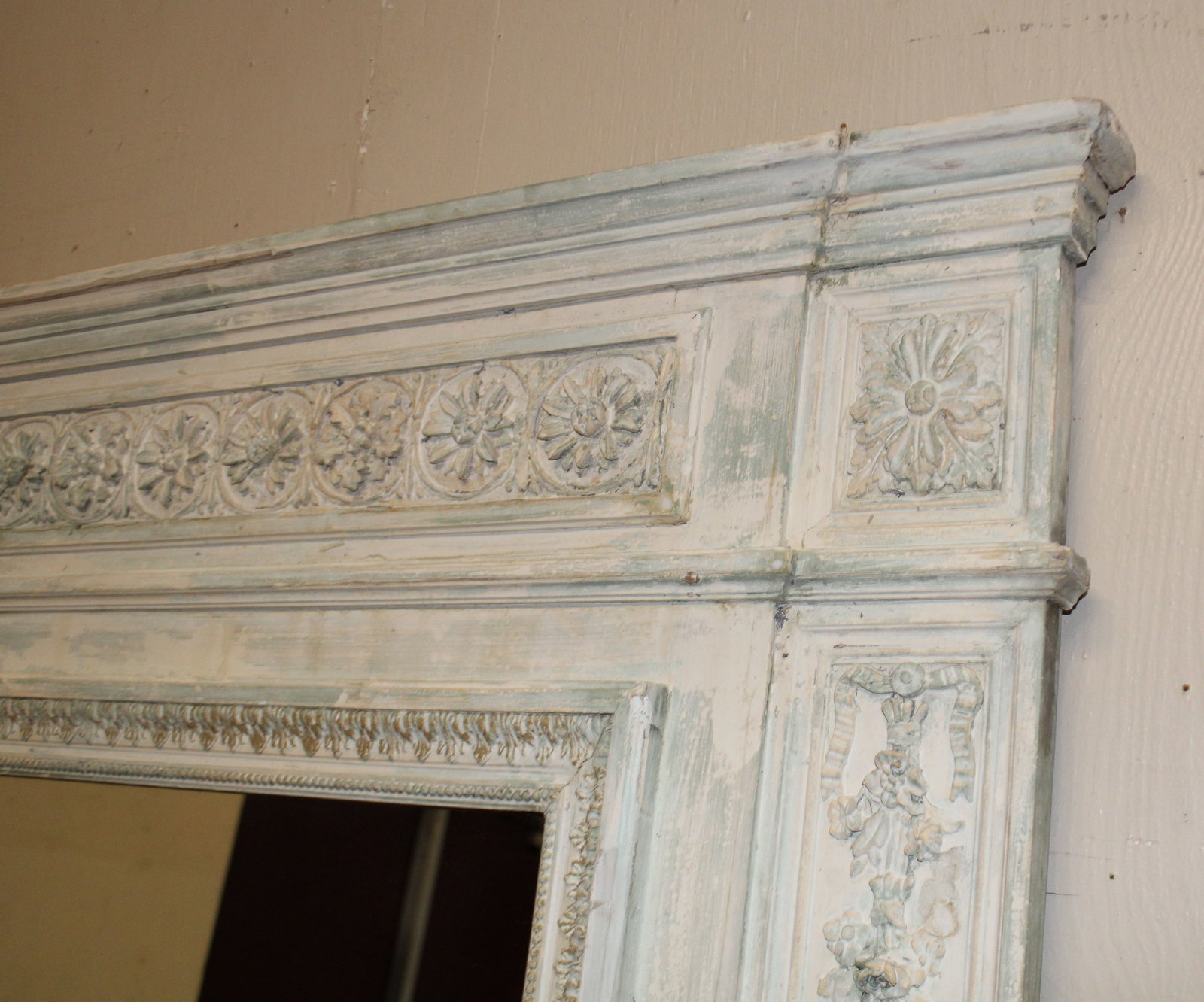 Grand scale French Louis XVI style trumeau mirror with painted finish - 8