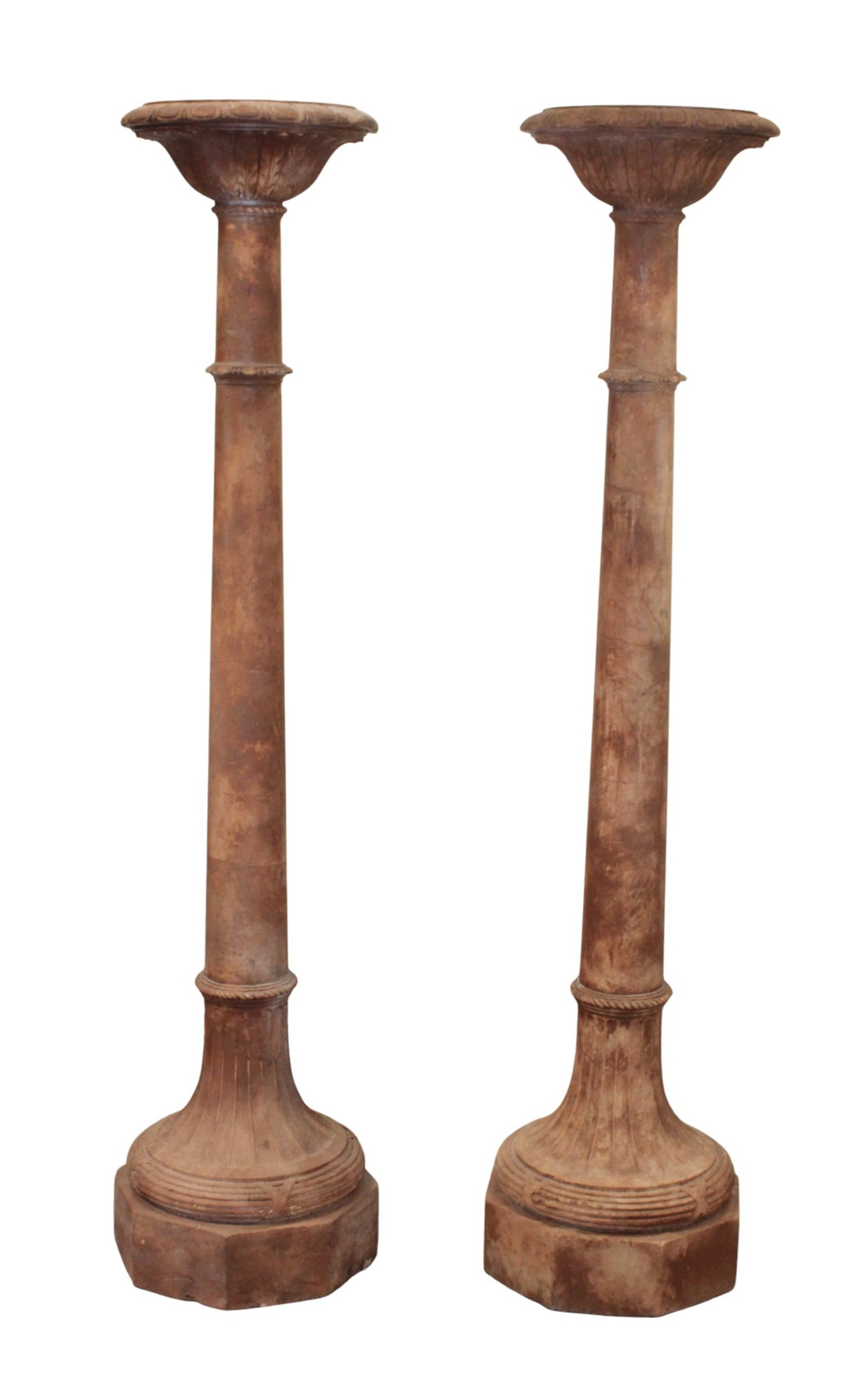 Pair of Italian tall pedestals or floor lamp bases in terra cotta (1 of 13)