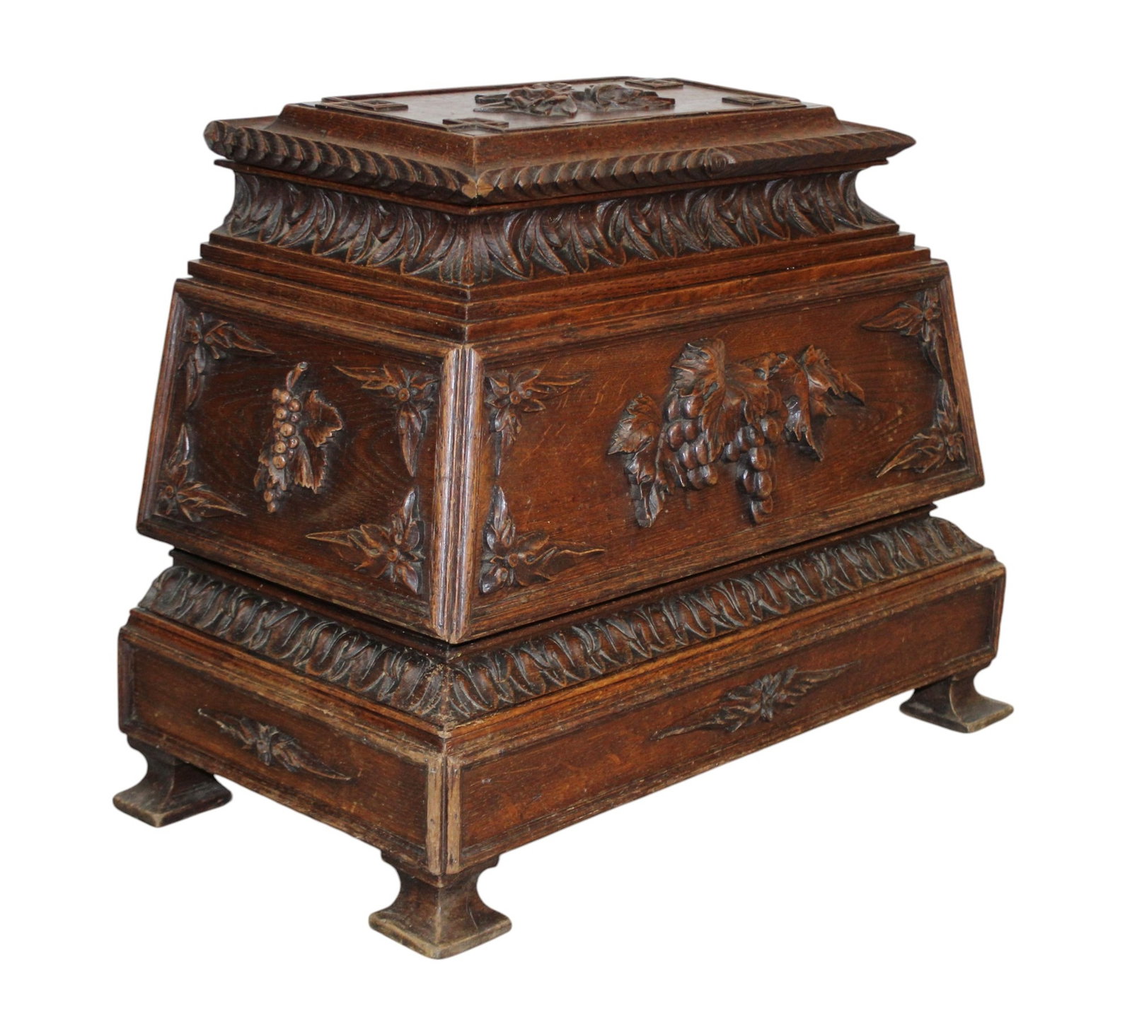 French carved oak trunk with carved grapes (1 of 12)