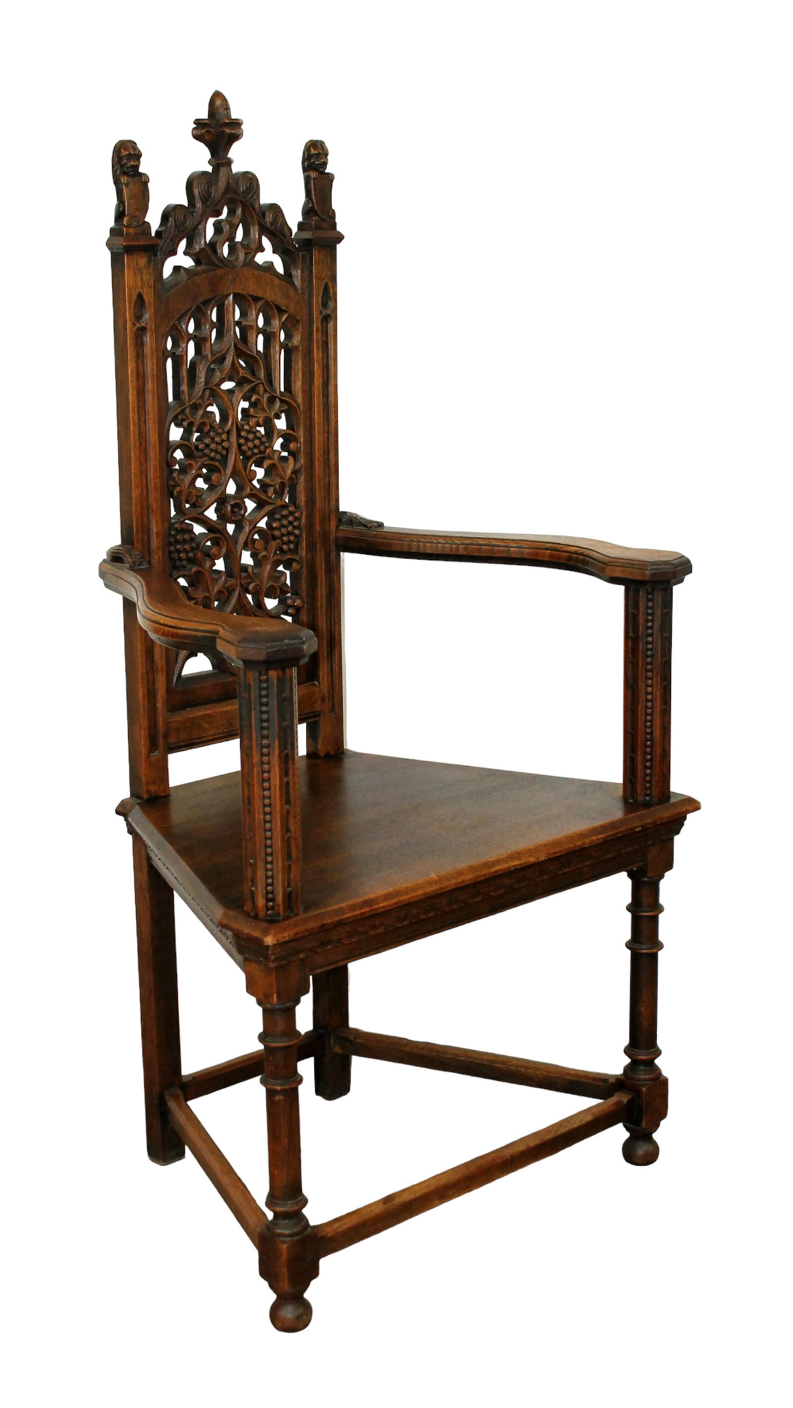 French Gothic Revival pierce carved back arm chair (1 of 10)
