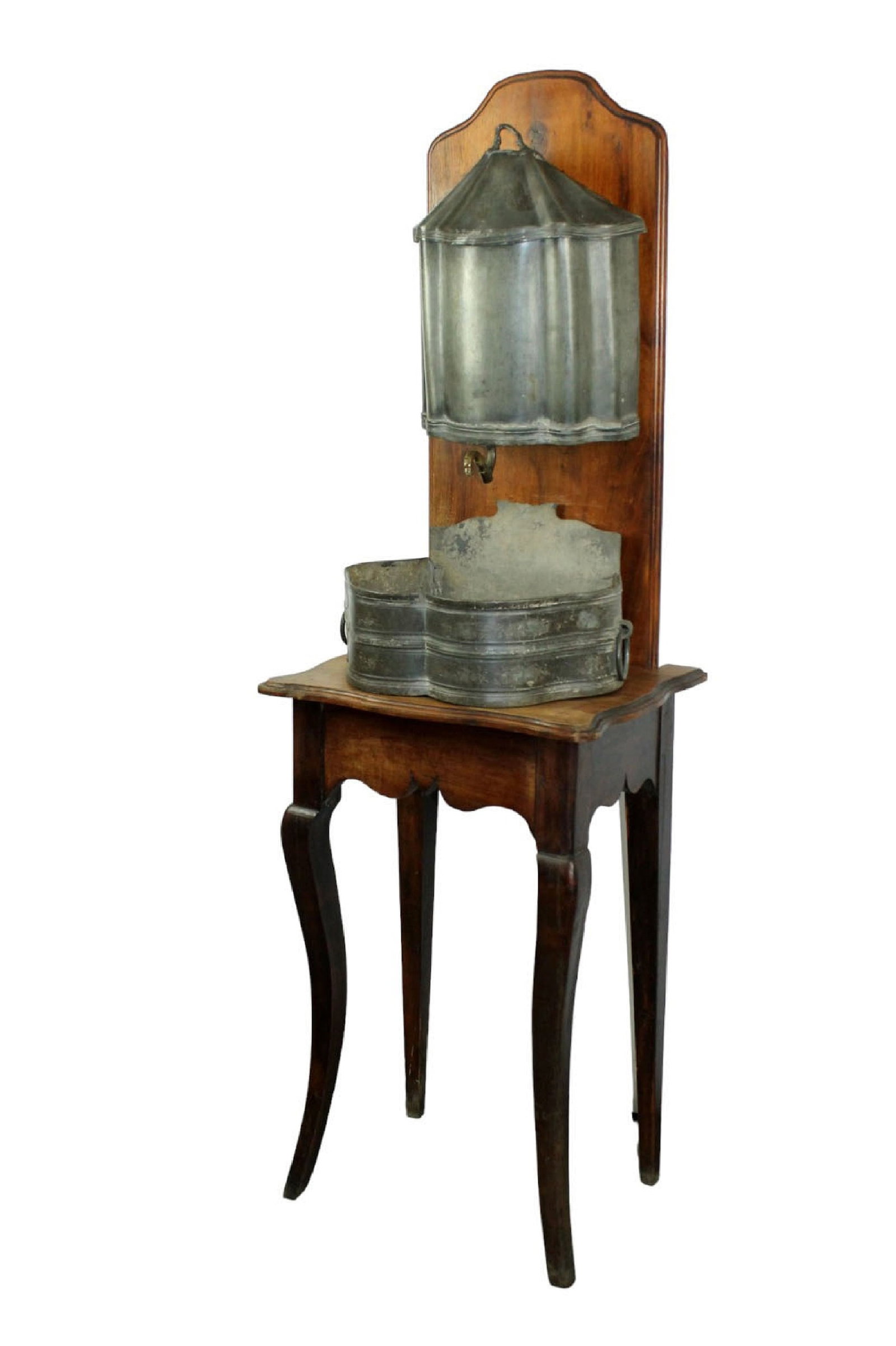 French Provincial pewter lavabo on walnut stand (1 of 10)