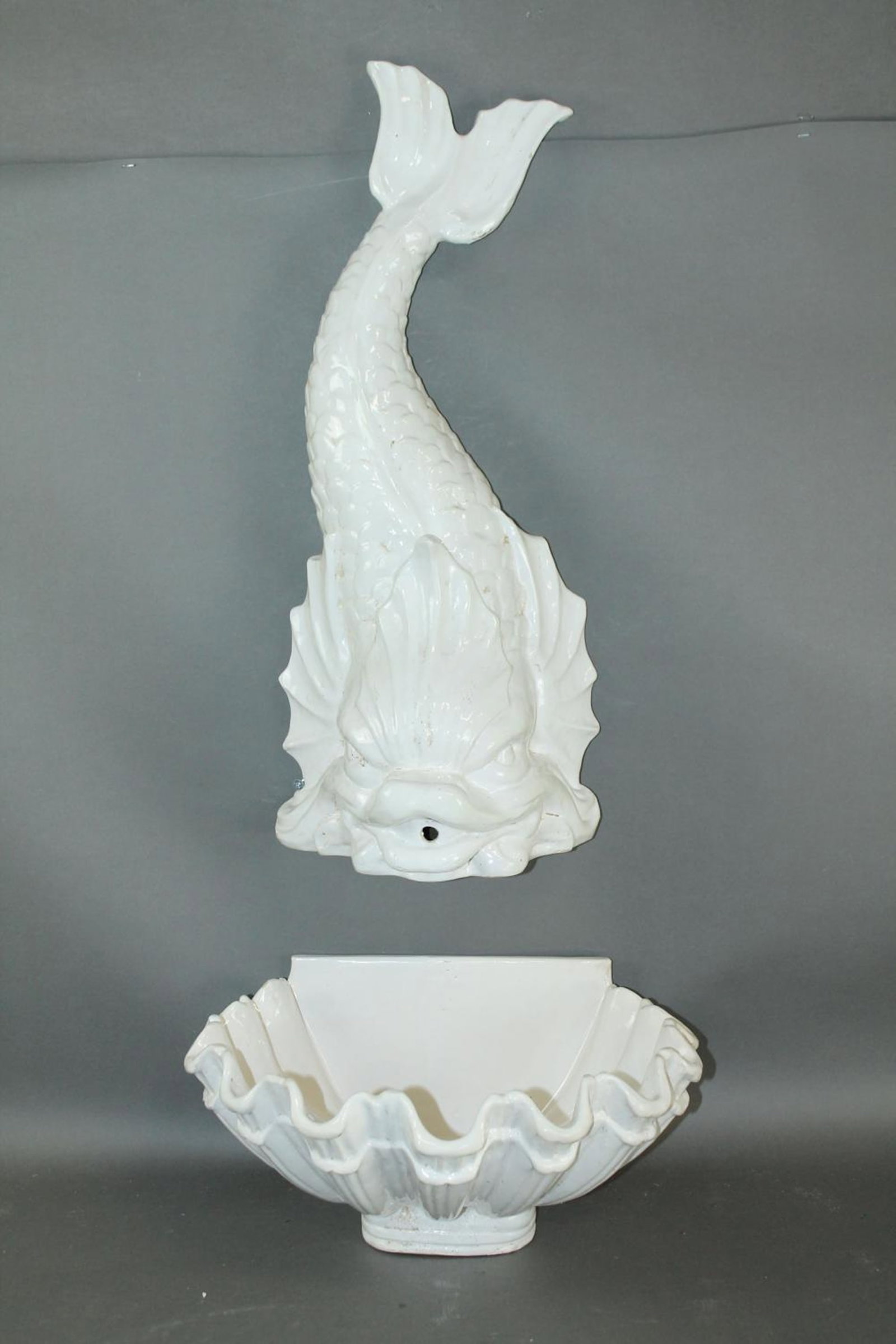 French Emile Tessier (1887-1971) ceramic dolphin form wall fountain (1 of 5)