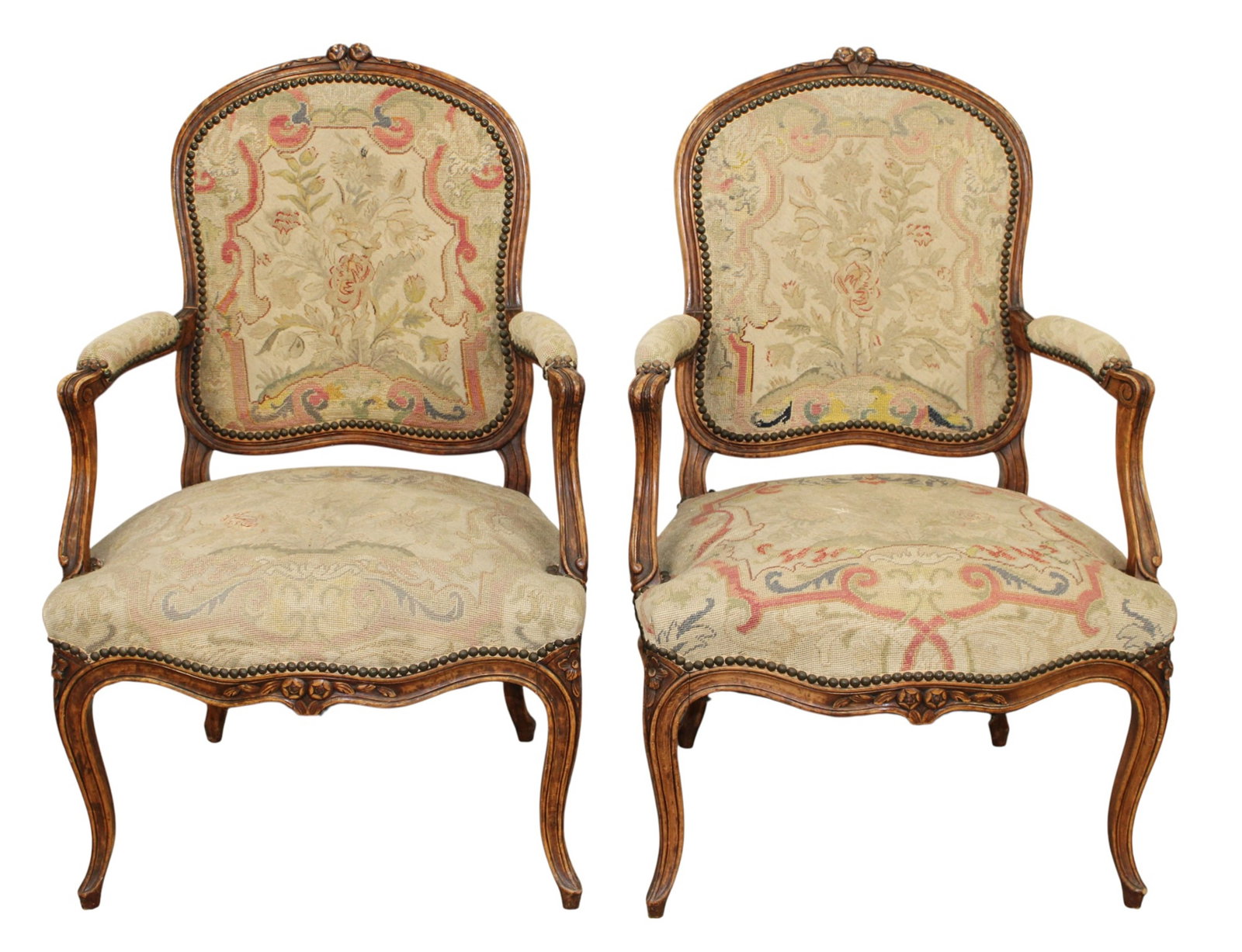 Pair of French Louis XV style needlepoint upholstered armchairs (1 of 6)