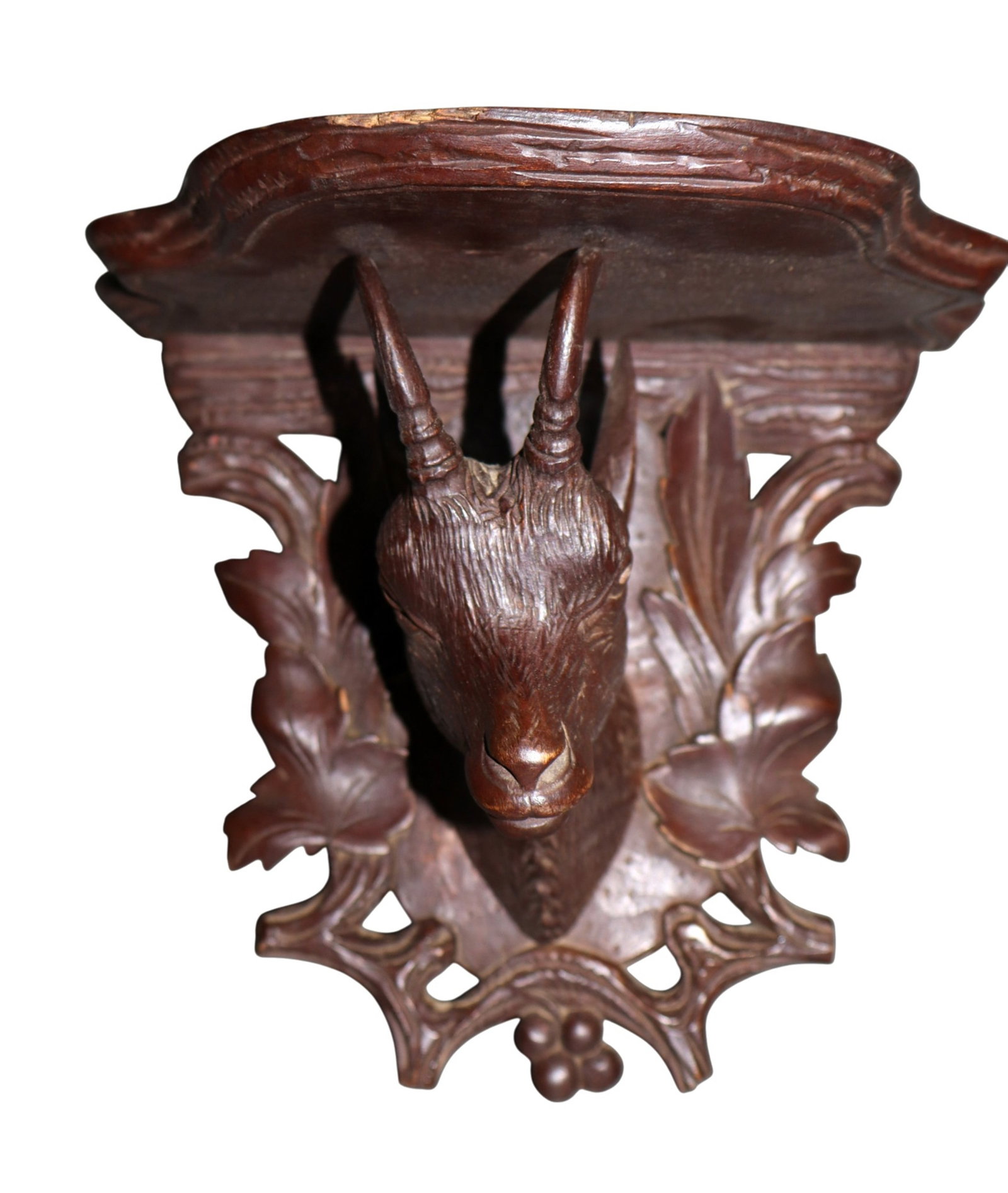 French Black Forest carved wall shelf with antelope (1 of 9)