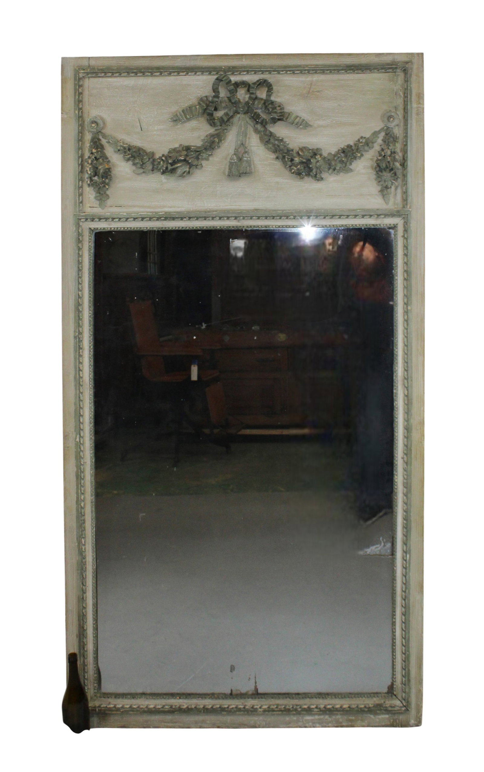 French Louis XVI style painted trumeau mirror with floral garland (1 of 6)