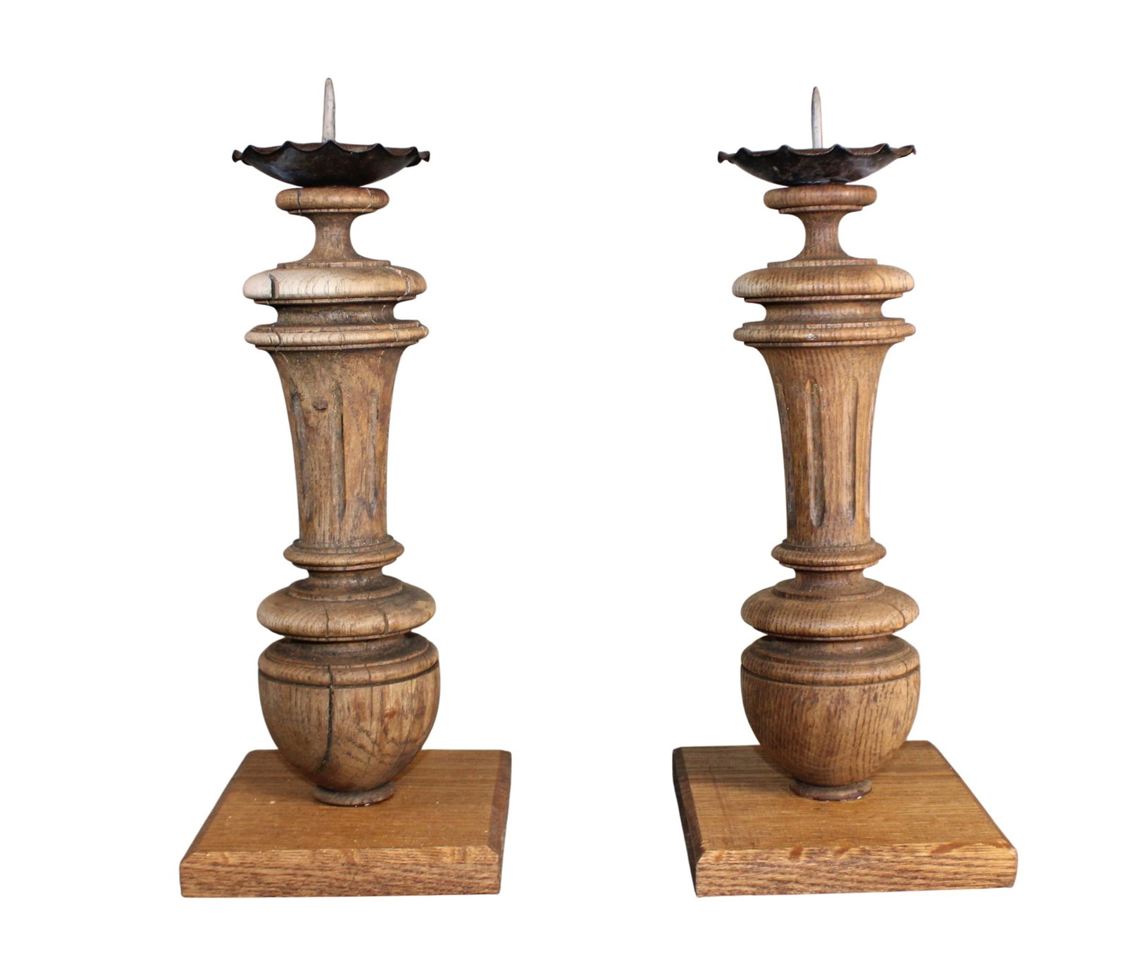 Pair of French bleached oak turned candle holders (1 of 7)