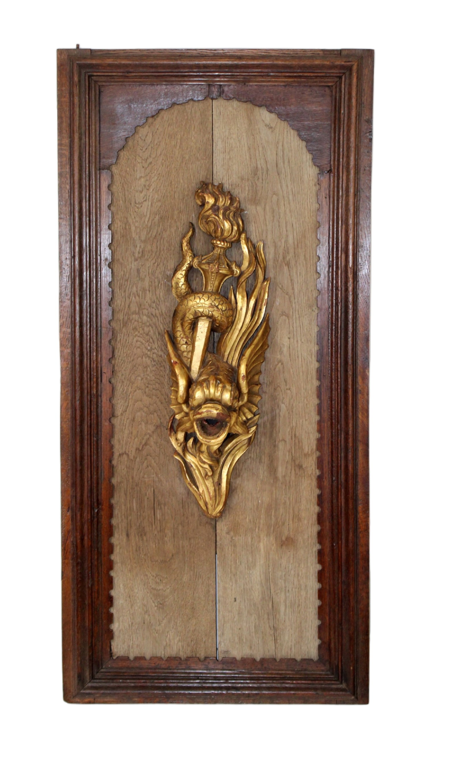 Italian giltwood mythological dolphin on plaque (1 of 10)