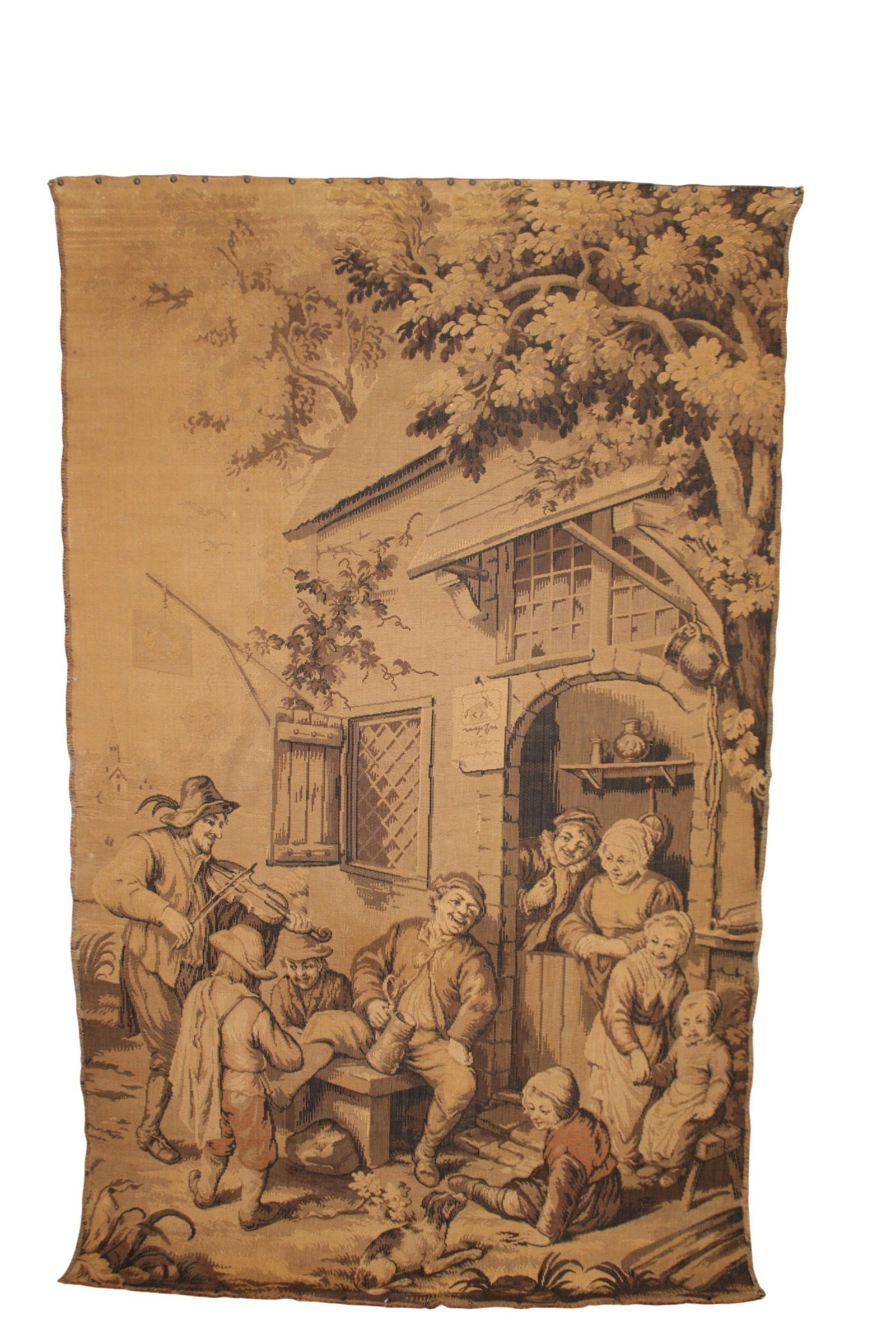 French machine woven monochromatic tapestry Tavern scene (1 of 6)